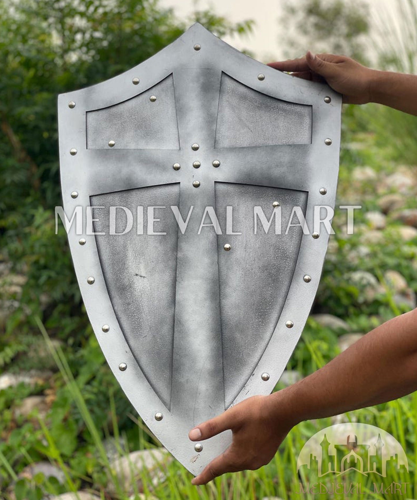 MEDIEVALMART FR Bouclier Médiéval Templier Inspiré de la Croix Zelda & Diable en Bois – Finition Bleue & Or | Cadeau pour Noël