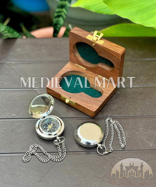 MEDIEVALMART FR Boussole Nautique Vintage Trip Gear en Laiton – Finition Or Brillant avec Base en Bois | Cadeau pour Maman