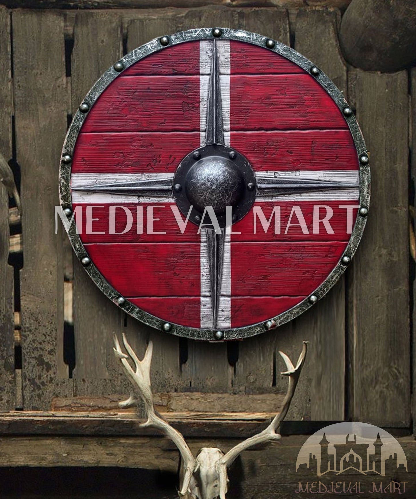 MEDIEVALMART FR Bouclier Viking Iconique Jarl Borg à Pointes en Fer – Bouclier Viking Battleworn | Cadeau pour Papa