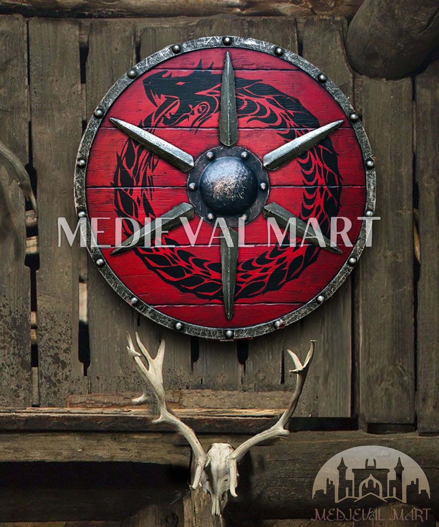 MEDIEVALMART FR Bouclier Viking Iconique Jarl Borg à Pointes en Fer – Bouclier Viking Battleworn | Cadeau pour Papa