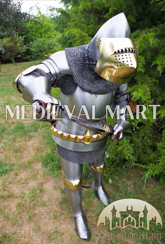 MEDIEVALMART FR Armure de Combat du XIVe Siècle – Ensemble Complet d’Armure de Buhurt avec Bassinet Klappvisor & Épée