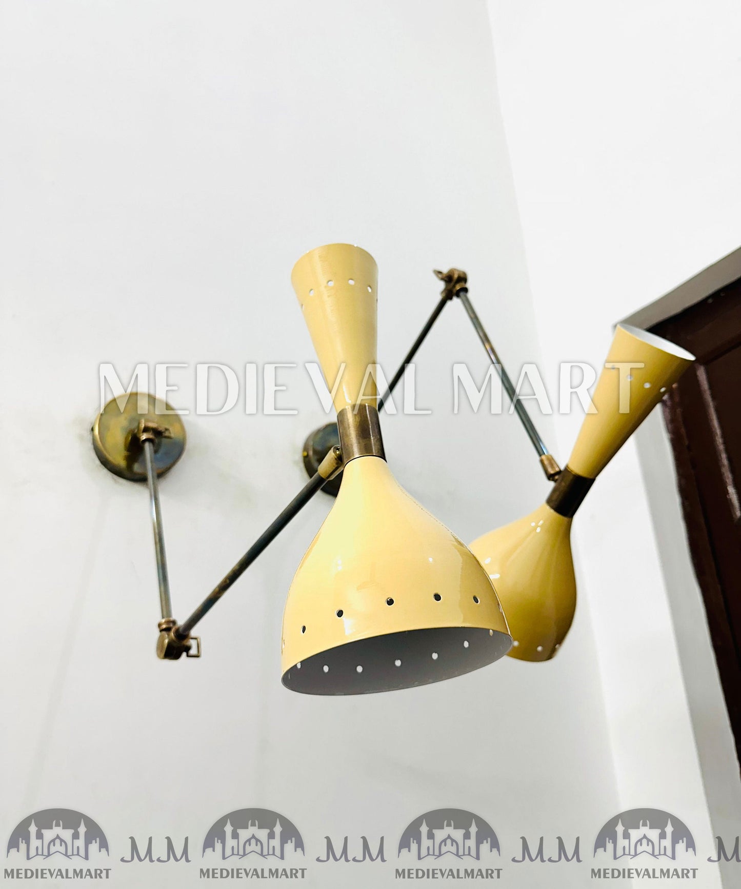 MEDIEVALMART FR Applique Murale À Double Cône En Laiton Marron, Lampe De Coiffeuse Fabriquée À La Main