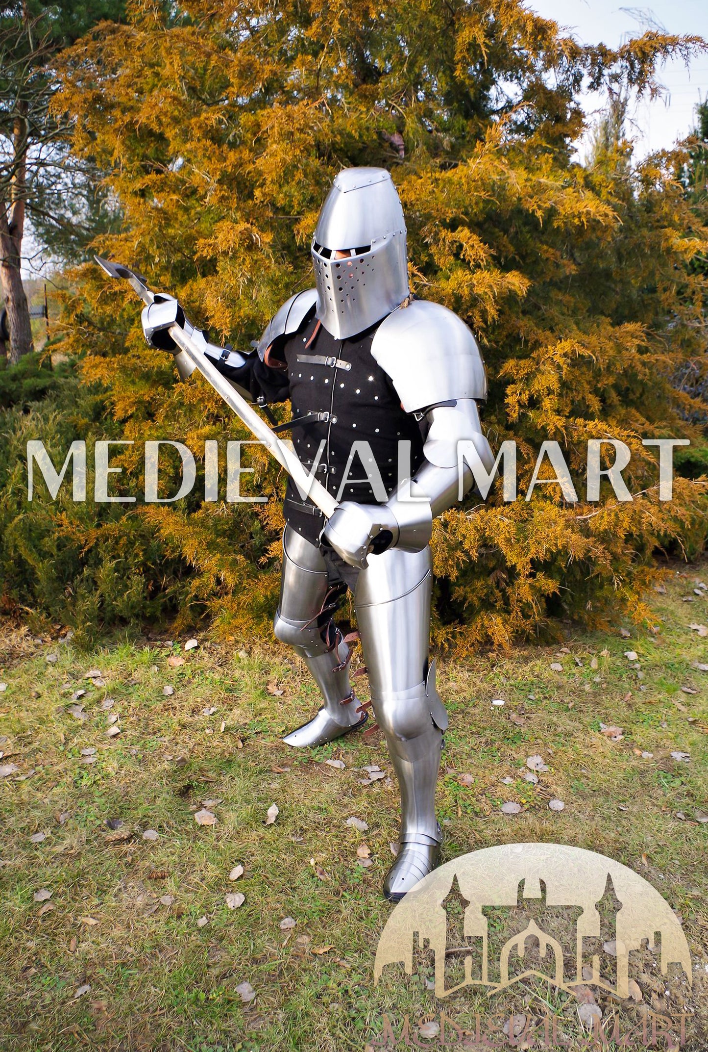 MEDIEVALMART FR Armure de Combat du XIVe Siècle – Ensemble Complet d’Armure de Buhurt avec Bassinet Klappvisor & Épée