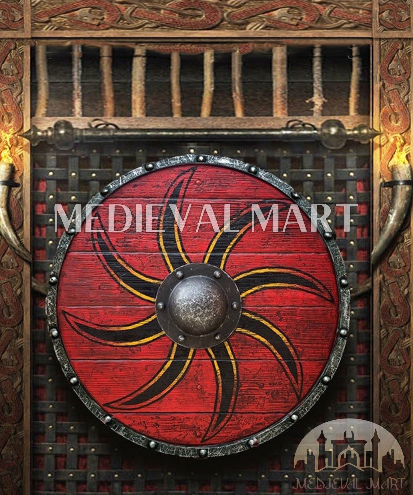 MEDIEVALMART FR Bouclier Viking Iconique Jarl Borg à Pointes en Fer – Bouclier Viking Battleworn | Cadeau pour Papa