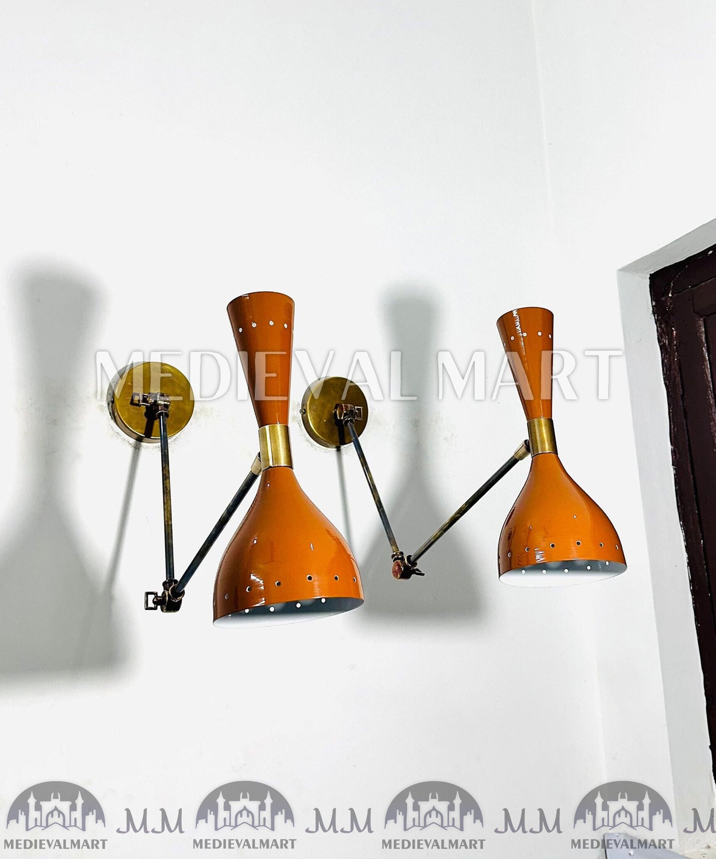 MEDIEVALMART FR Applique Murale À Double Cône En Laiton Marron, Lampe De Coiffeuse Fabriquée À La Main