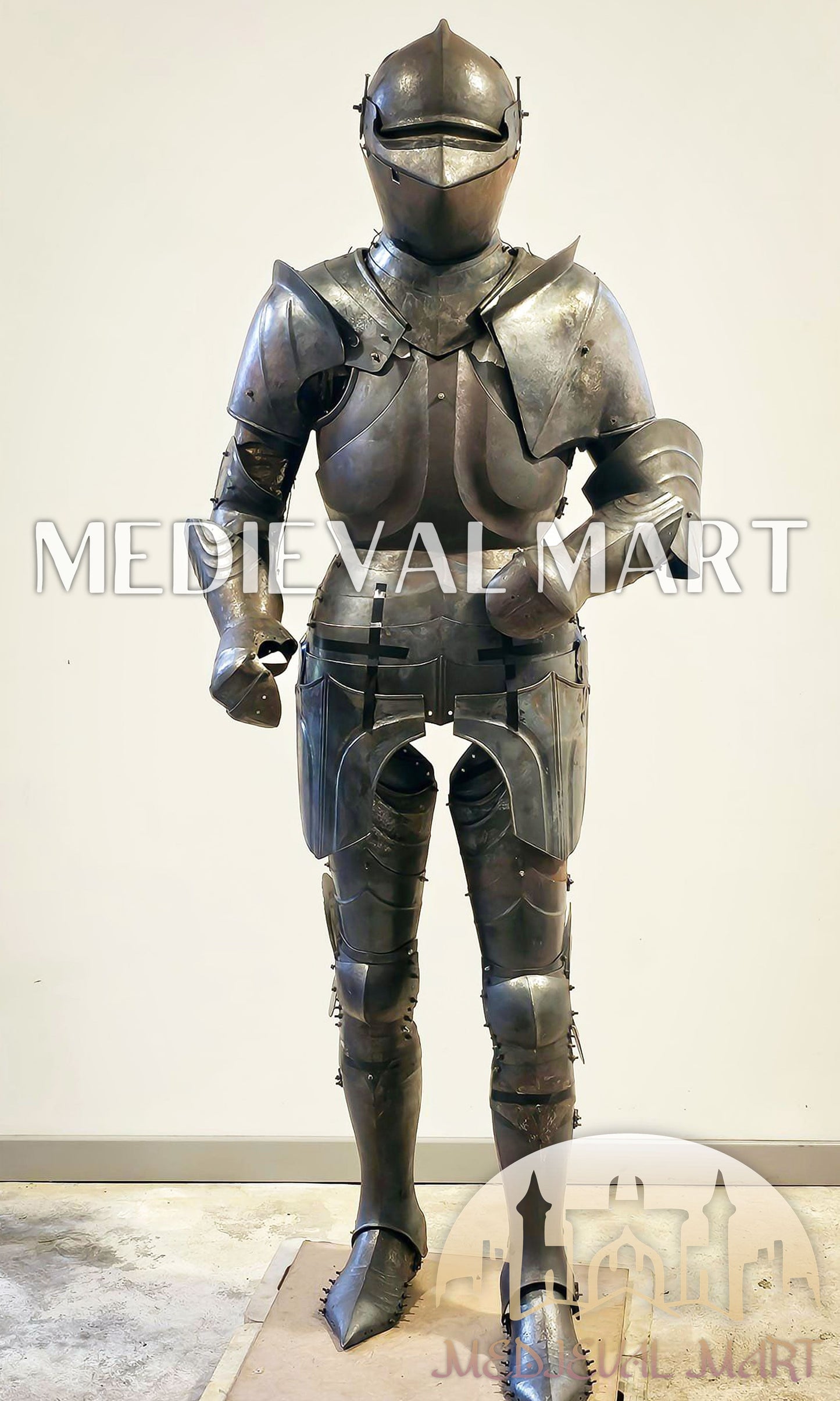 MEDIEVALMART FR Armure de Combat du XIVe Siècle – Ensemble Complet d’Armure de Buhurt avec Bassinet Klappvisor & Épée