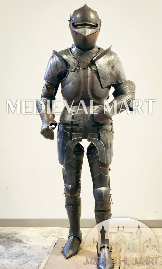 MEDIEVALMART FR Armure de Combat du XIVe Siècle – Ensemble Complet d’Armure de Buhurt avec Bassinet Klappvisor & Épée