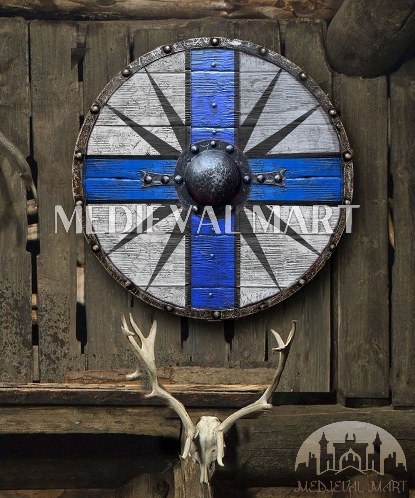 MEDIEVALMART FR Bouclier Viking Iconique Jarl Borg à Pointes en Fer – Bouclier Viking Battleworn | Cadeau pour Papa