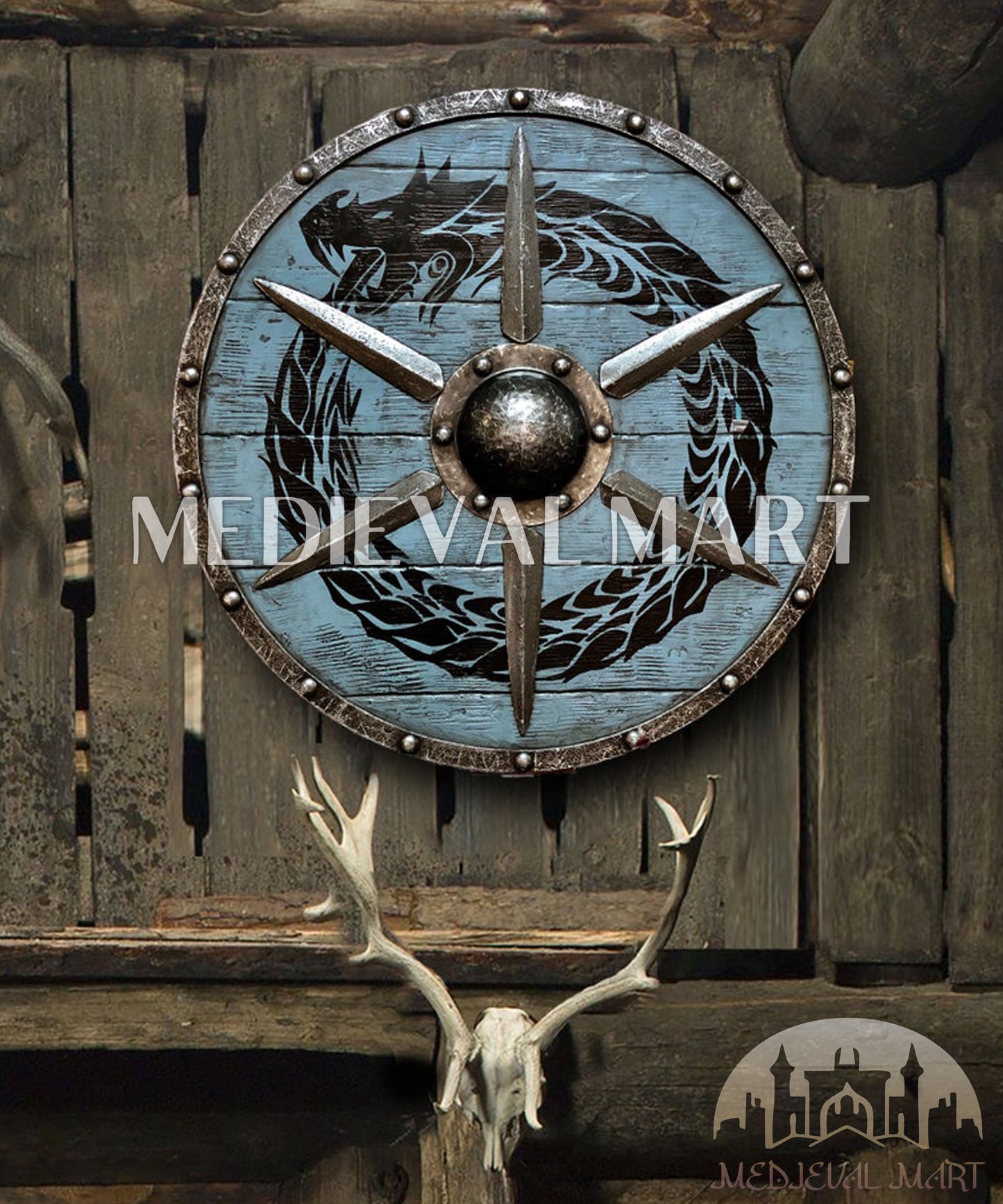 MEDIEVALMART FR Bouclier Viking Iconique Jarl Borg à Pointes en Fer – Bouclier Viking Battleworn | Cadeau pour Papa