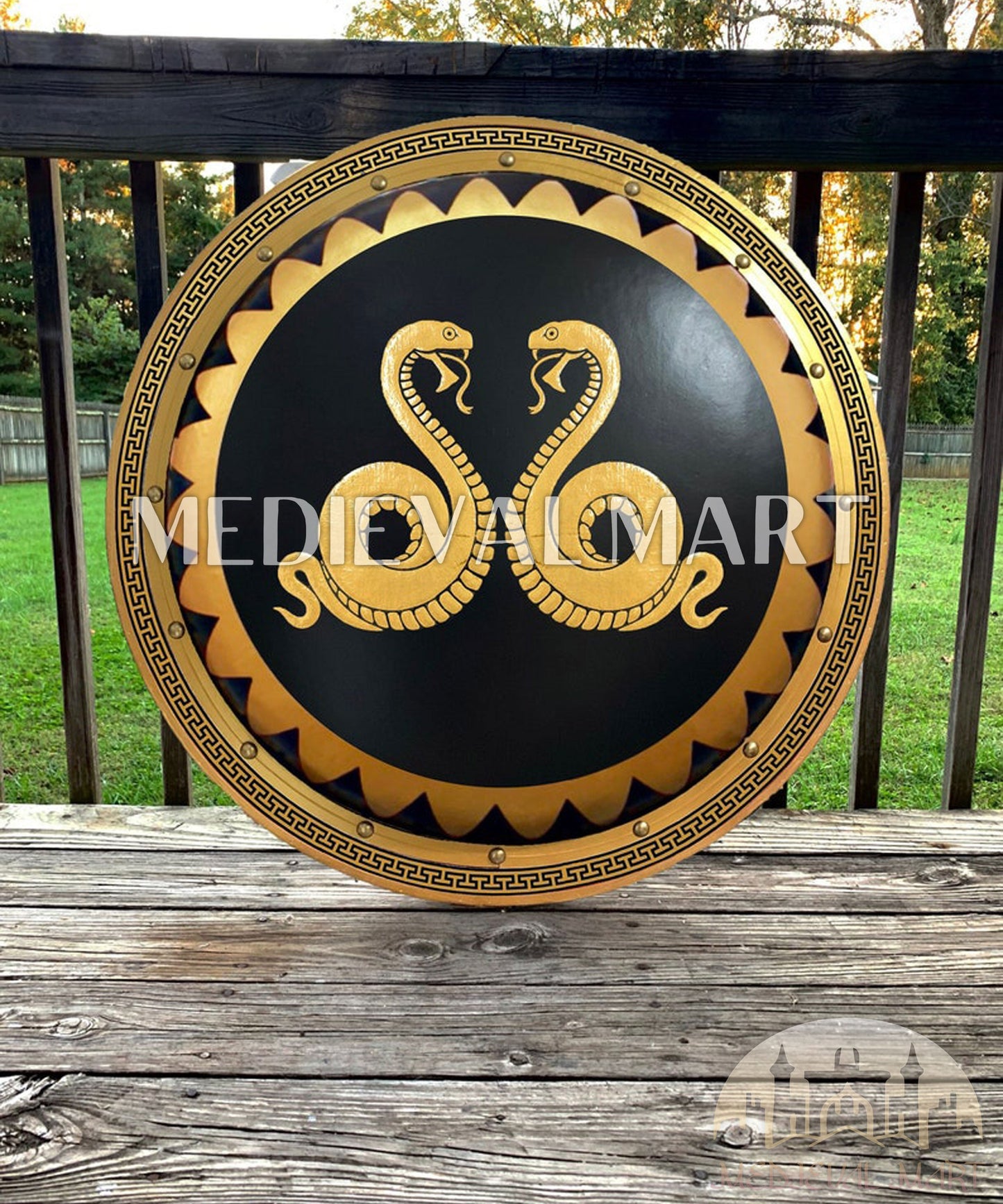 MEDIEVALMART FR Bouclier Viking Iconique Jarl Borg à Pointes en Fer – Bouclier Viking Battleworn | Cadeau pour Papa