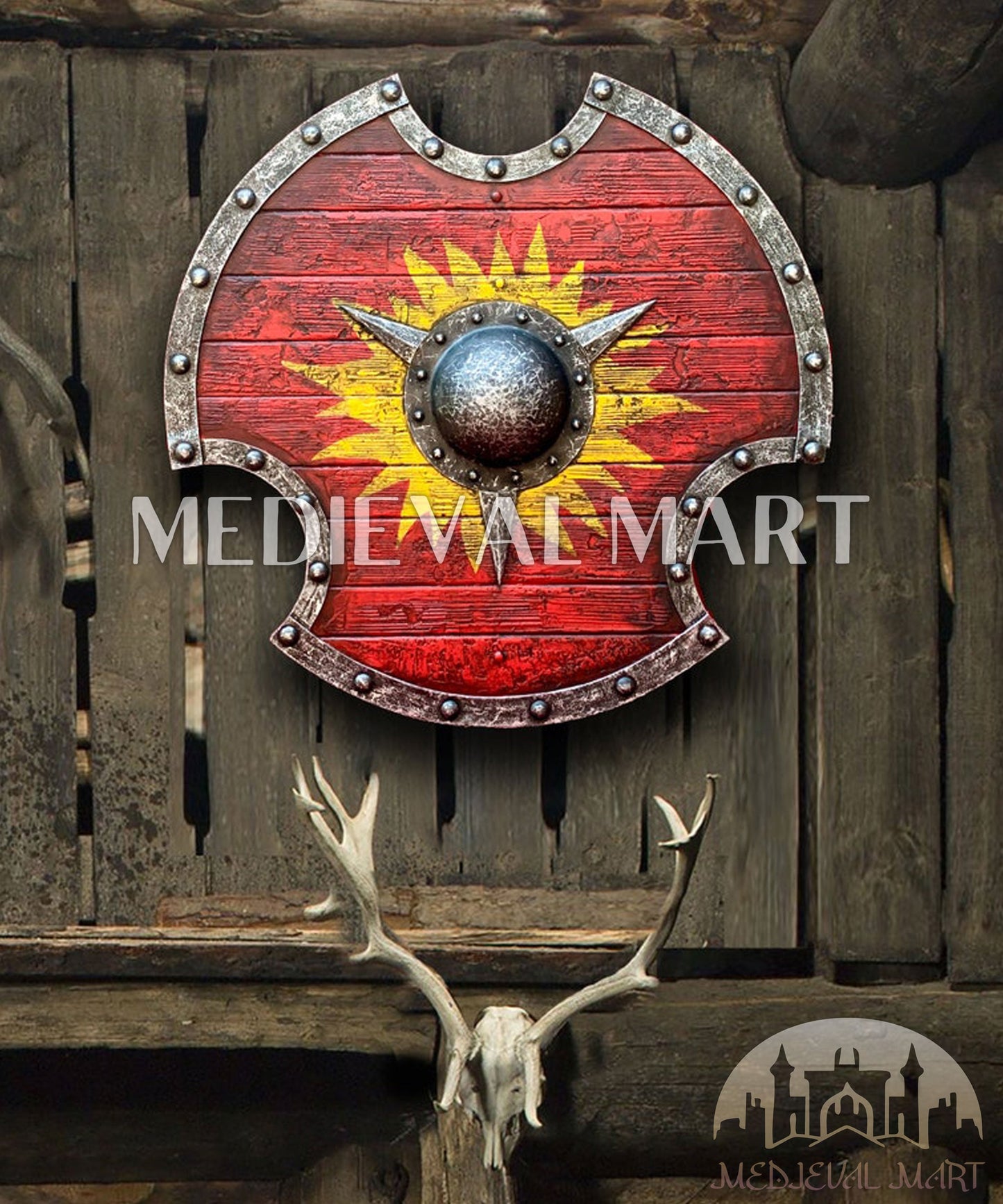 MEDIEVALMART FR Bouclier Viking Iconique Jarl Borg à Pointes en Fer – Bouclier Viking Battleworn | Cadeau pour Papa