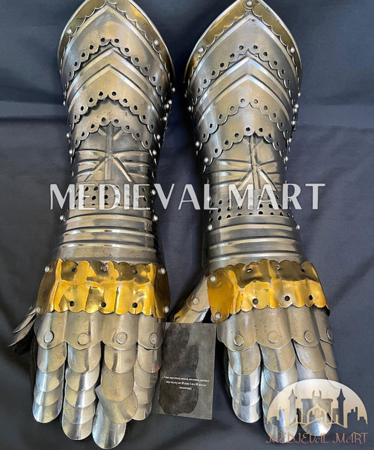 MEDIEVALMART FR Ensemble Exclusif De Gantelets Noirs Inspirés De Sauron Witcher LOTR Avec Décor Doré