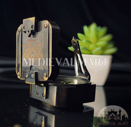 MEDIEVALMART FR Boussole Nautique Vintage Trip Gear en Laiton – Finition Or Brillant avec Base en Bois | Cadeau pour Maman