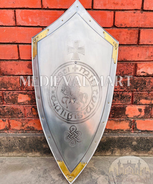 MEDIEVALMART FR Bouclier Médiéval Templier Inspiré de la Croix Zelda & Diable en Bois – Finition Bleue & Or | Cadeau pour Noël