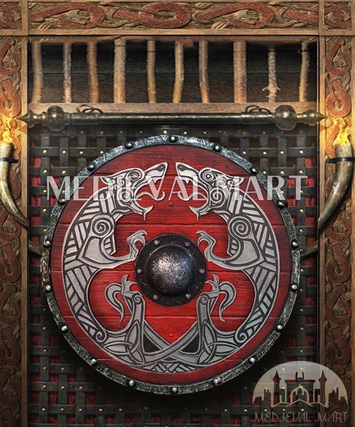 MEDIEVALMART FR Bouclier Viking Iconique Jarl Borg à Pointes en Fer – Bouclier Viking Battleworn | Cadeau pour Papa