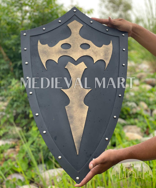 MEDIEVALMART FR Bouclier Médiéval Templier Inspiré de la Croix Zelda & Diable en Bois – Finition Bleue & Or | Cadeau pour Noël