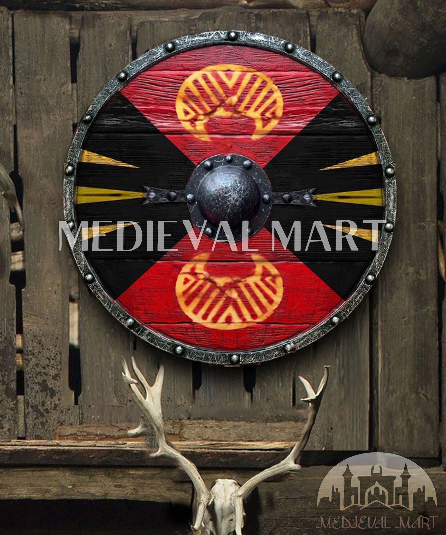 MEDIEVALMART FR Bouclier Viking Iconique Jarl Borg à Pointes en Fer – Bouclier Viking Battleworn | Cadeau pour Papa
