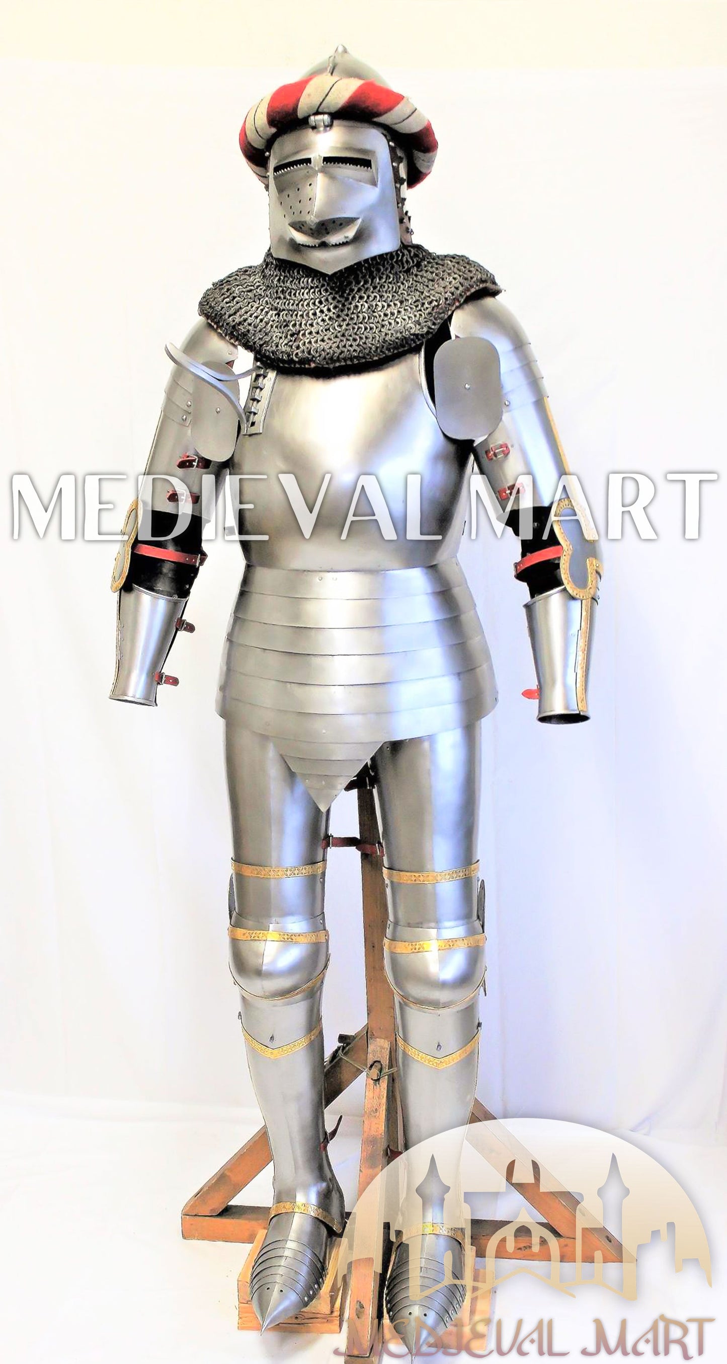 MEDIEVALMART FR Armure de Combat du XIVe Siècle – Ensemble Complet d’Armure de Buhurt avec Bassinet Klappvisor & Épée