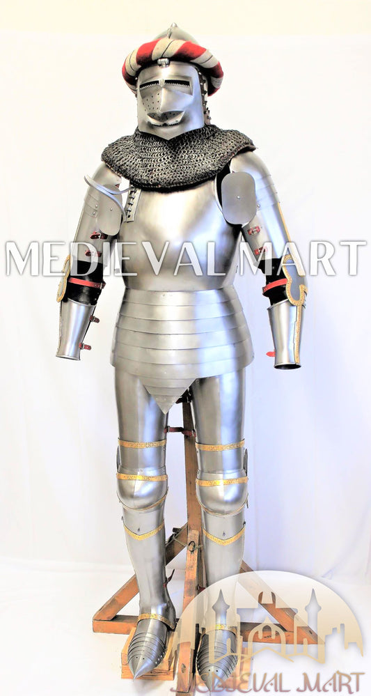 MEDIEVALMART FR Armure de Combat du XIVe Siècle – Ensemble Complet d’Armure de Buhurt avec Bassinet Klappvisor & Épée