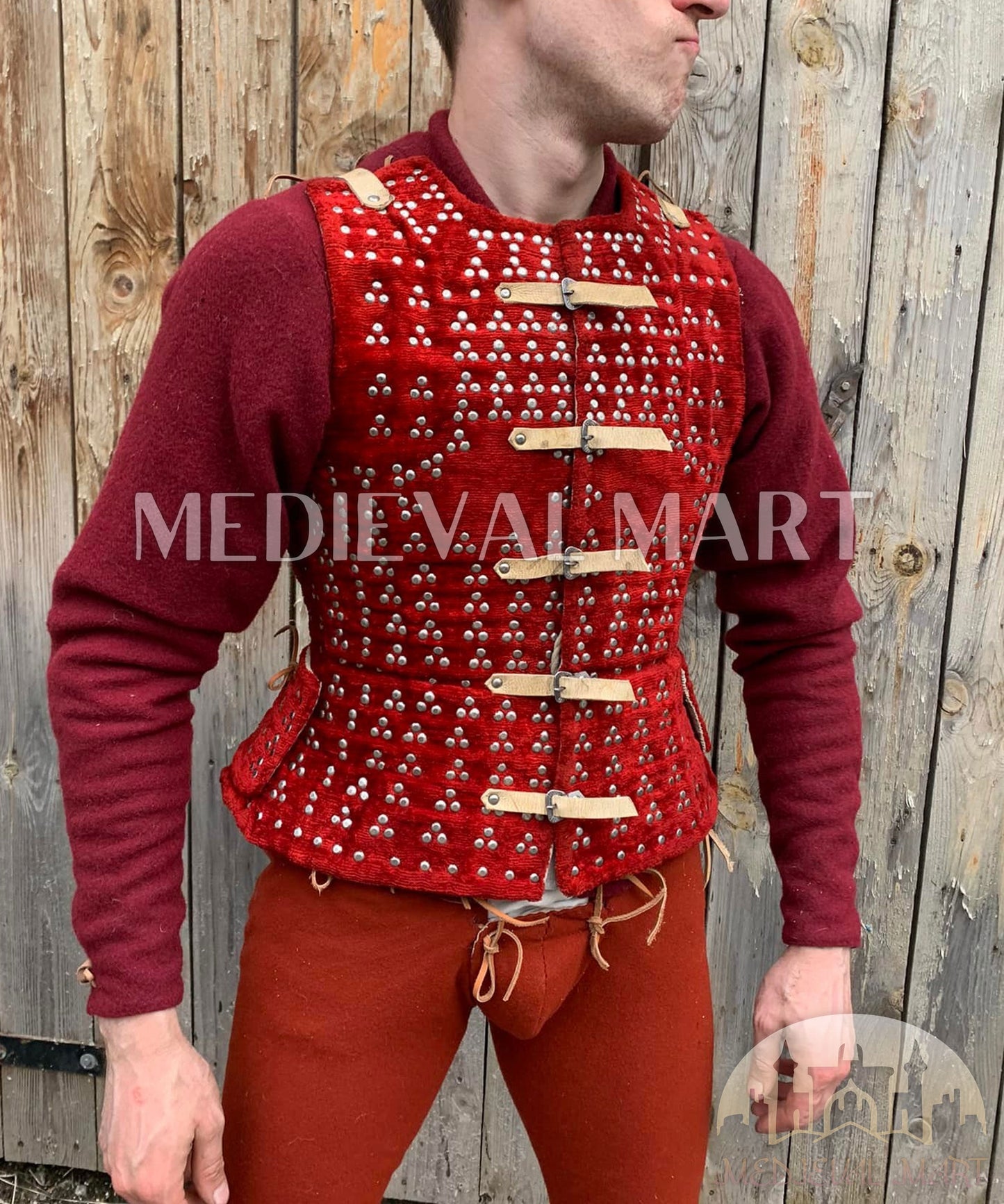 MEDIEVALMART  Armure Brigandine Renaissance Médiévale PREMIUM Rouge “MOAB” – Type Royal Iconique – LARP