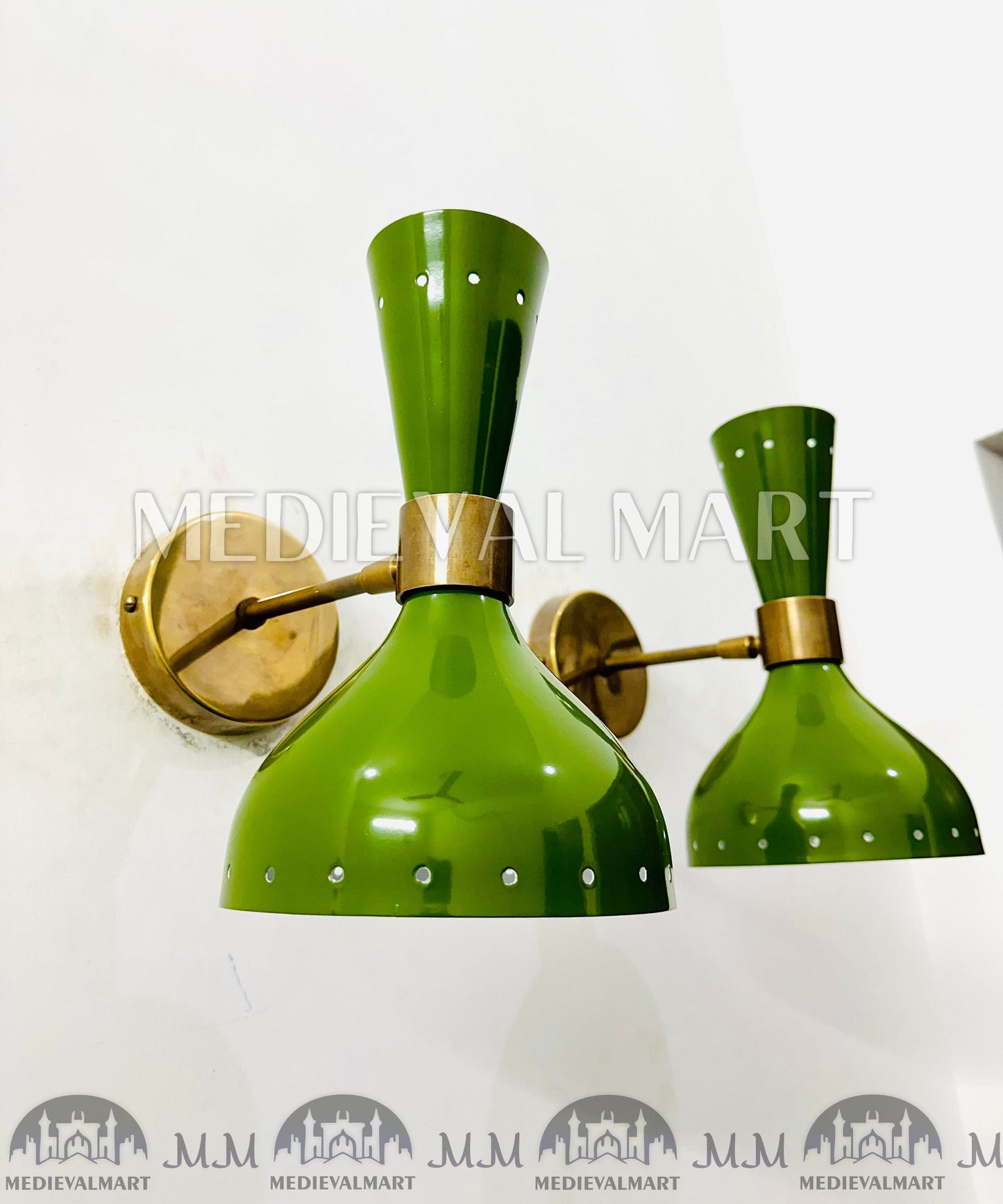 MEDIEVALMART FR Applique Murale À Double Cône En Laiton Marron, Lampe De Coiffeuse Fabriquée À La Main