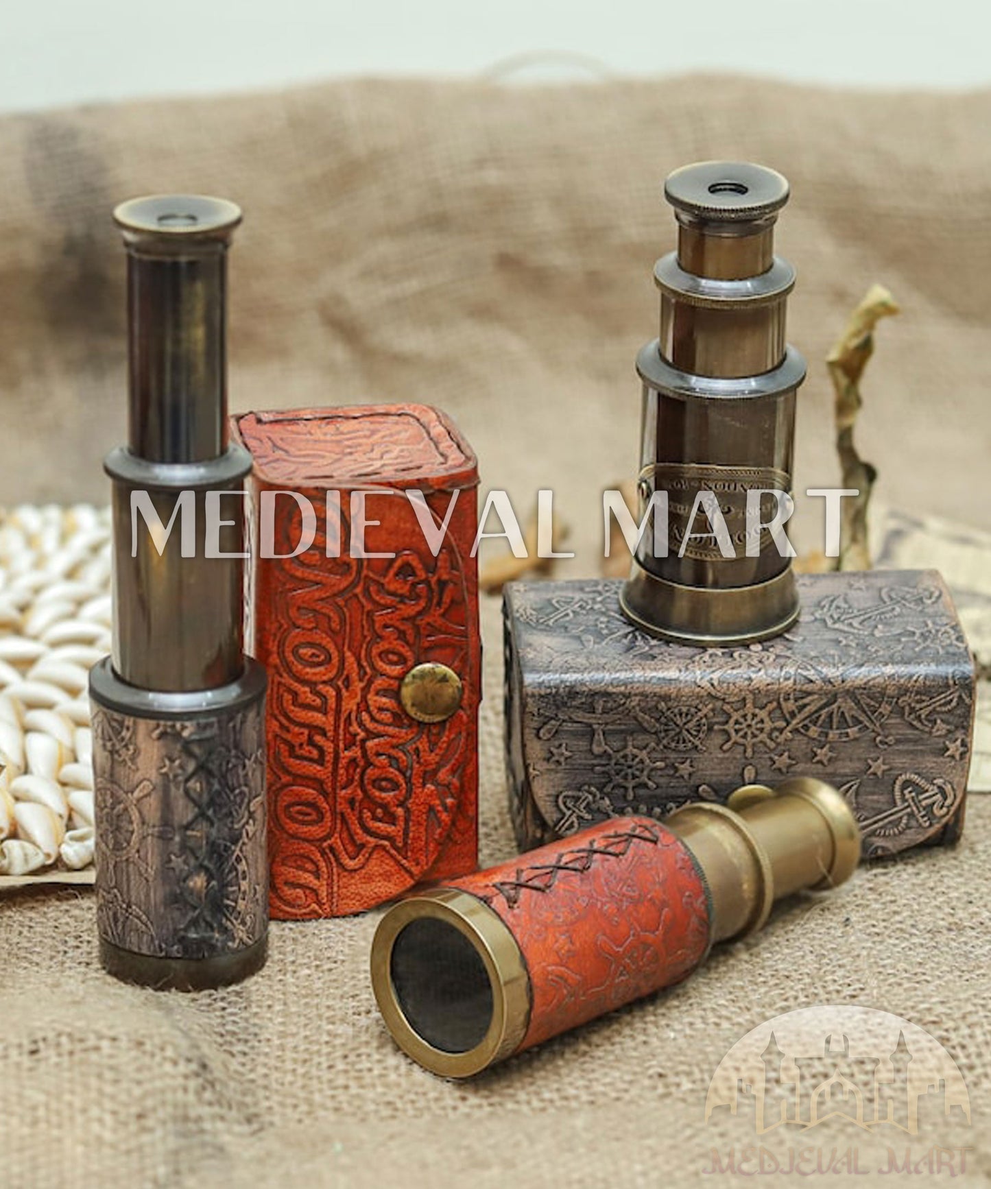 MEDIEVALMART FR Longue-Vue Nautique Antique 50X en Laiton – Télescope Portable de 18" pour Décoration Nautique