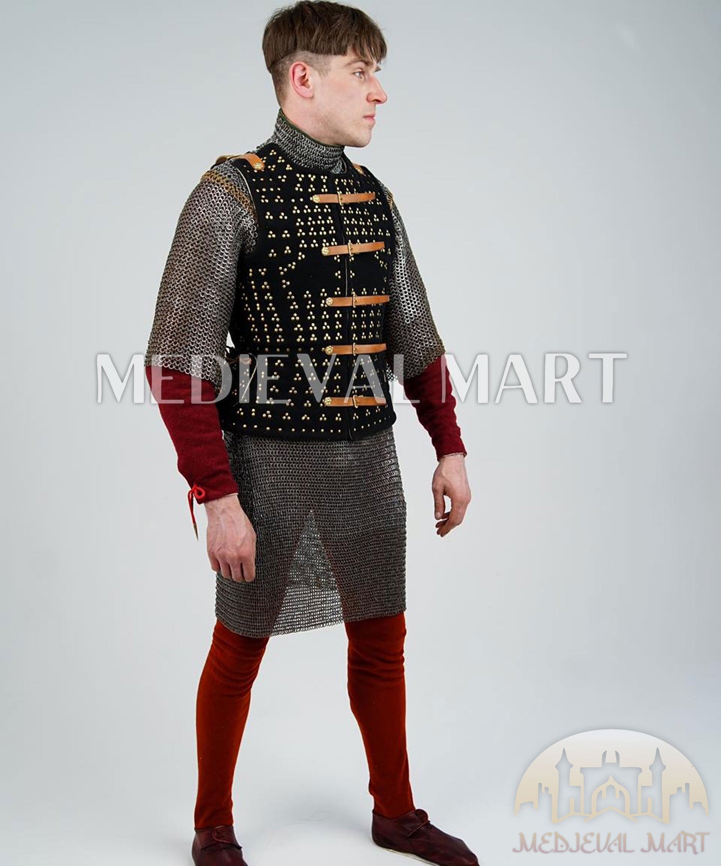 MEDIEVALMART  Armure Brigandine Renaissance Espagnole Simplifiée – PREMIUM Noir – Veste avec Cotte de Mailles