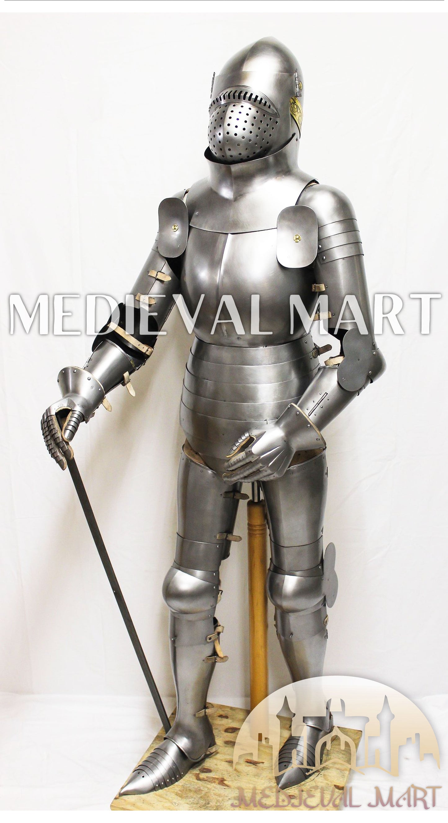 MEDIEVALMART FR Armure de Combat du XIVe Siècle – Ensemble Complet d’Armure de Buhurt avec Bassinet Klappvisor & Épée