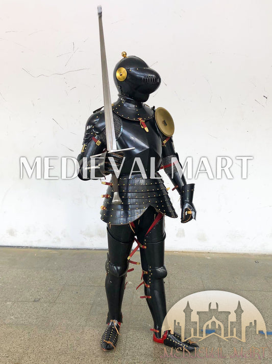 MEDIEVALMART FR Armure de Combat du XIVe Siècle – Ensemble Complet d’Armure de Buhurt avec Bassinet Klappvisor & Épée