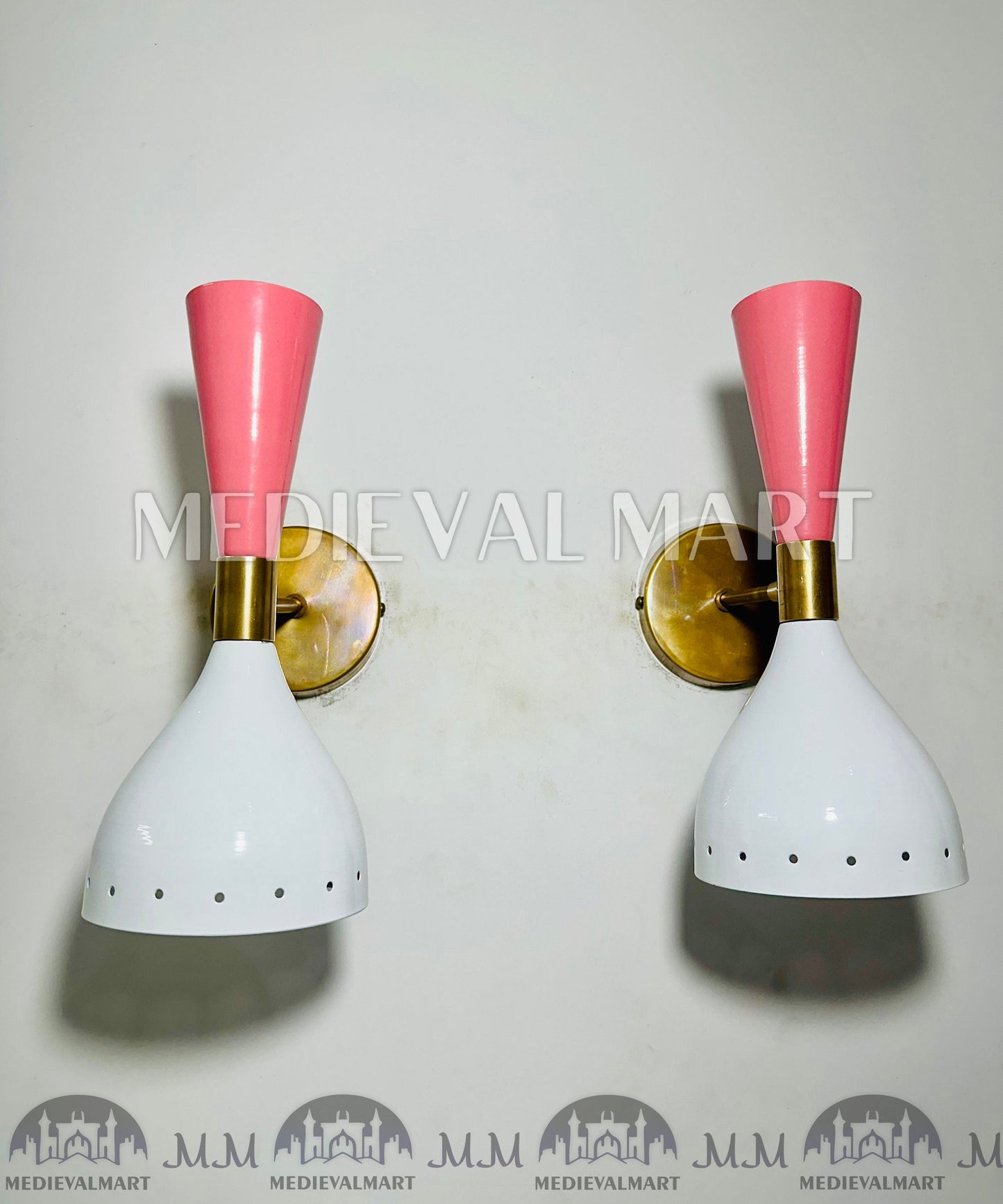 MEDIEVALMART FR Applique Murale À Double Cône En Laiton Marron, Lampe De Coiffeuse Fabriquée À La Main