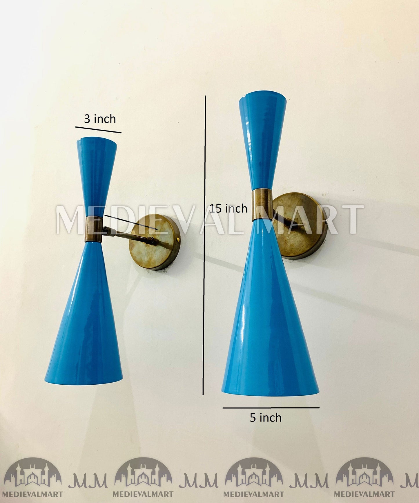 MEDIEVALMART FR Applique Murale À Double Cône En Laiton Marron, Lampe De Coiffeuse Fabriquée À La Main