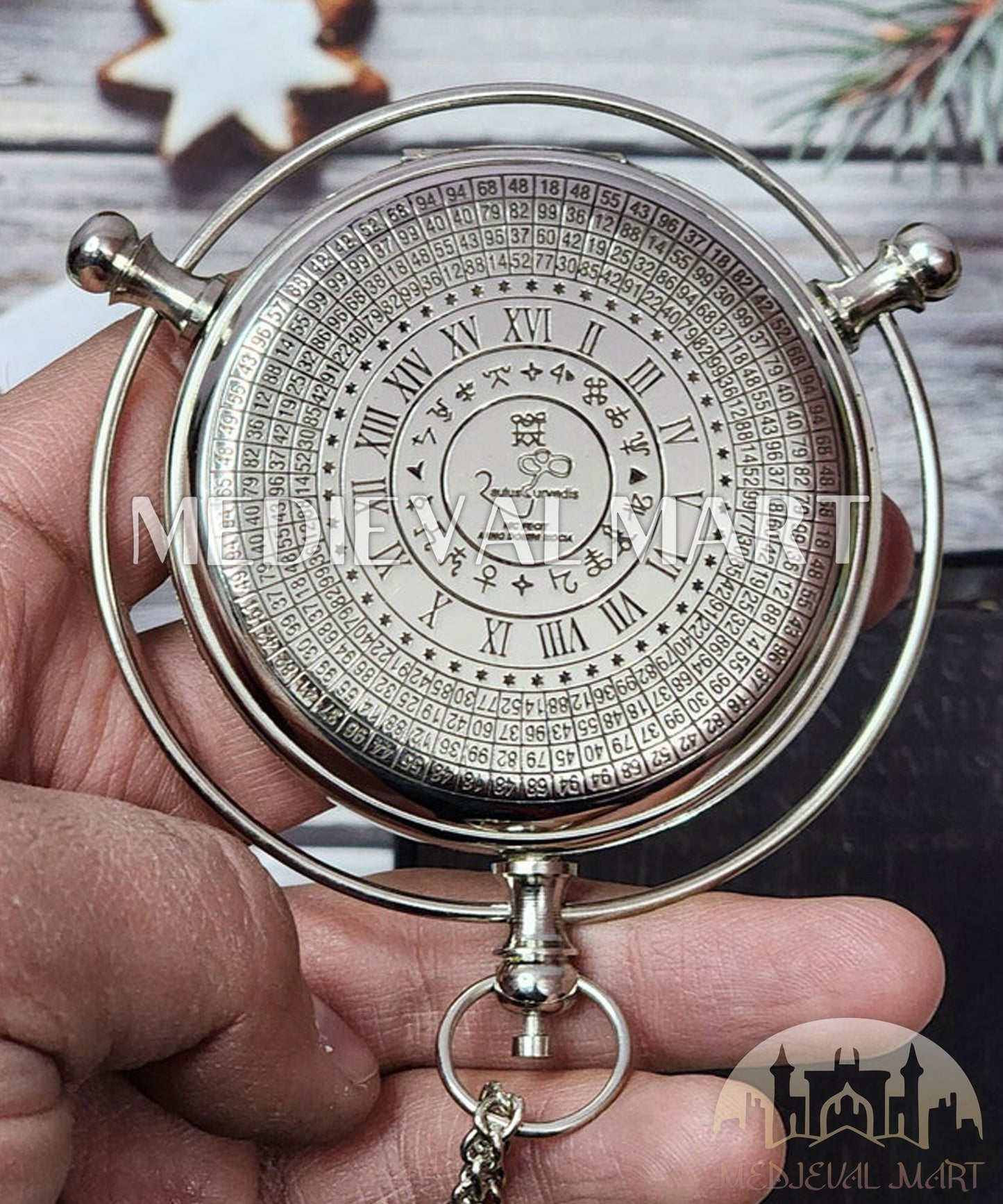 MEDIEVALMART FR Boussole Nautique Vintage Trip Gear en Laiton – Finition Or Brillant avec Base en Bois | Cadeau pour Maman