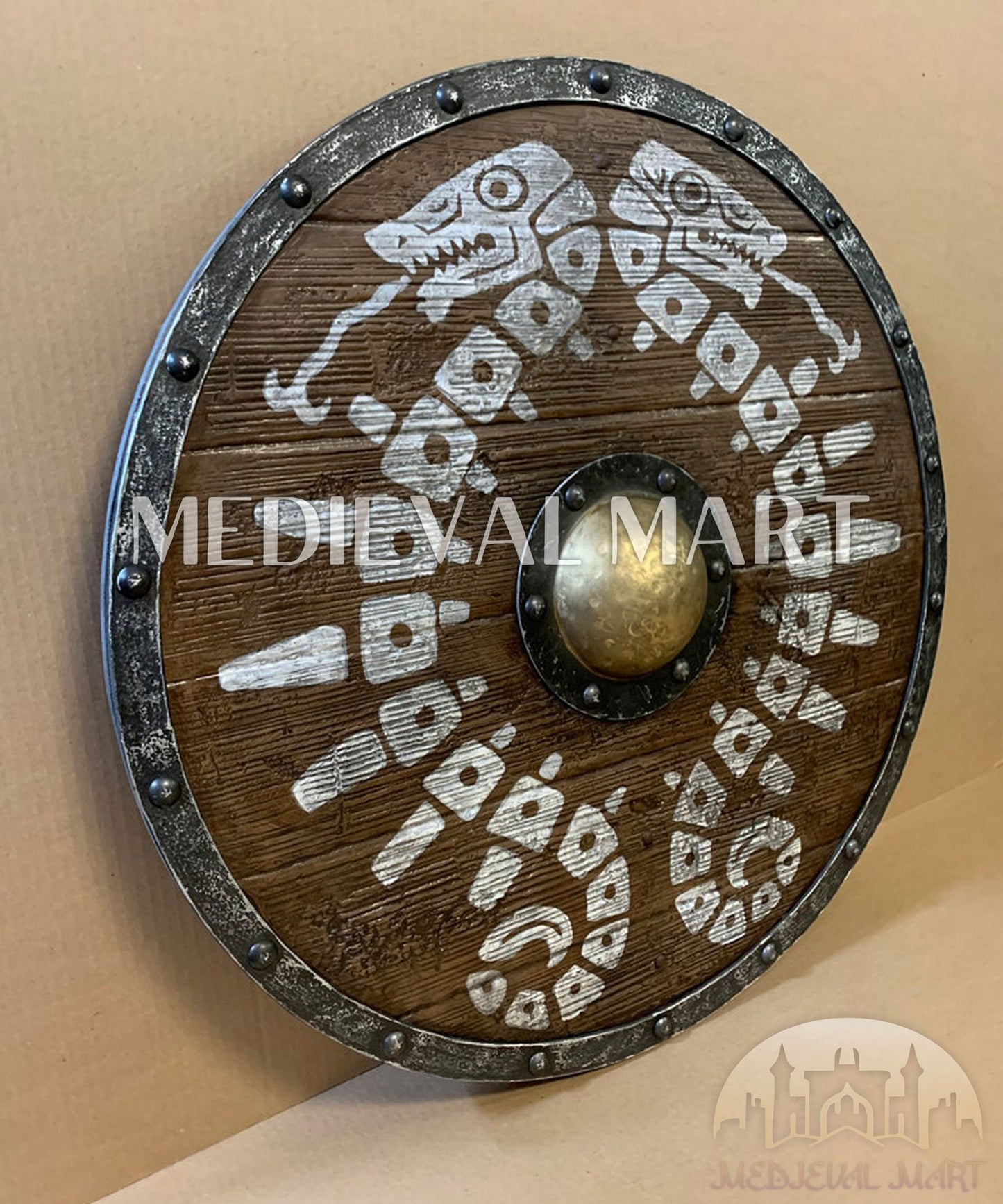 MEDIEVALMART FR Bouclier Viking Iconique Jarl Borg à Pointes en Fer – Bouclier Viking Battleworn | Cadeau pour Papa