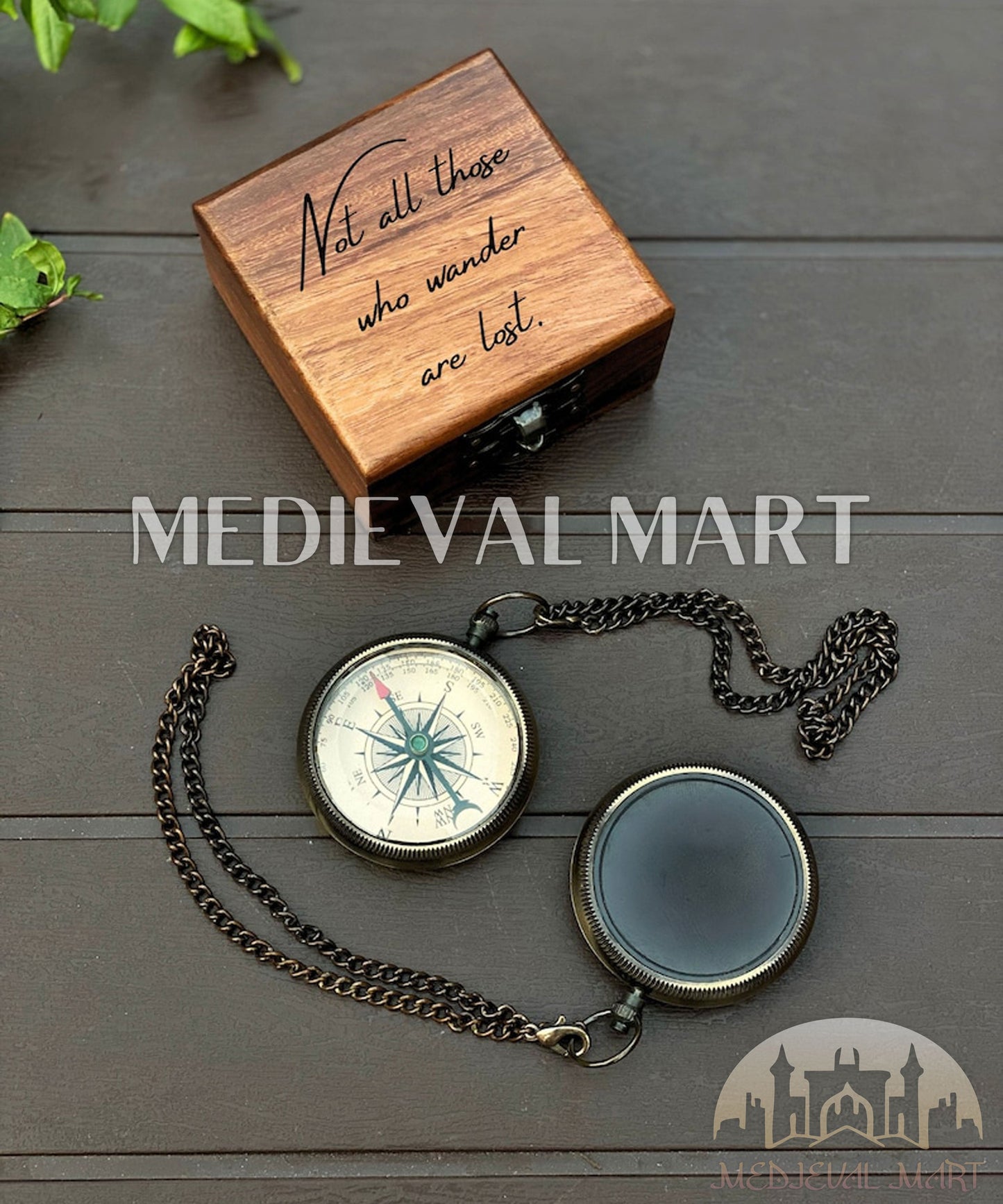 MEDIEVALMART FR Boussole Nautique Vintage Trip Gear en Laiton – Finition Or Brillant avec Base en Bois | Cadeau pour Maman