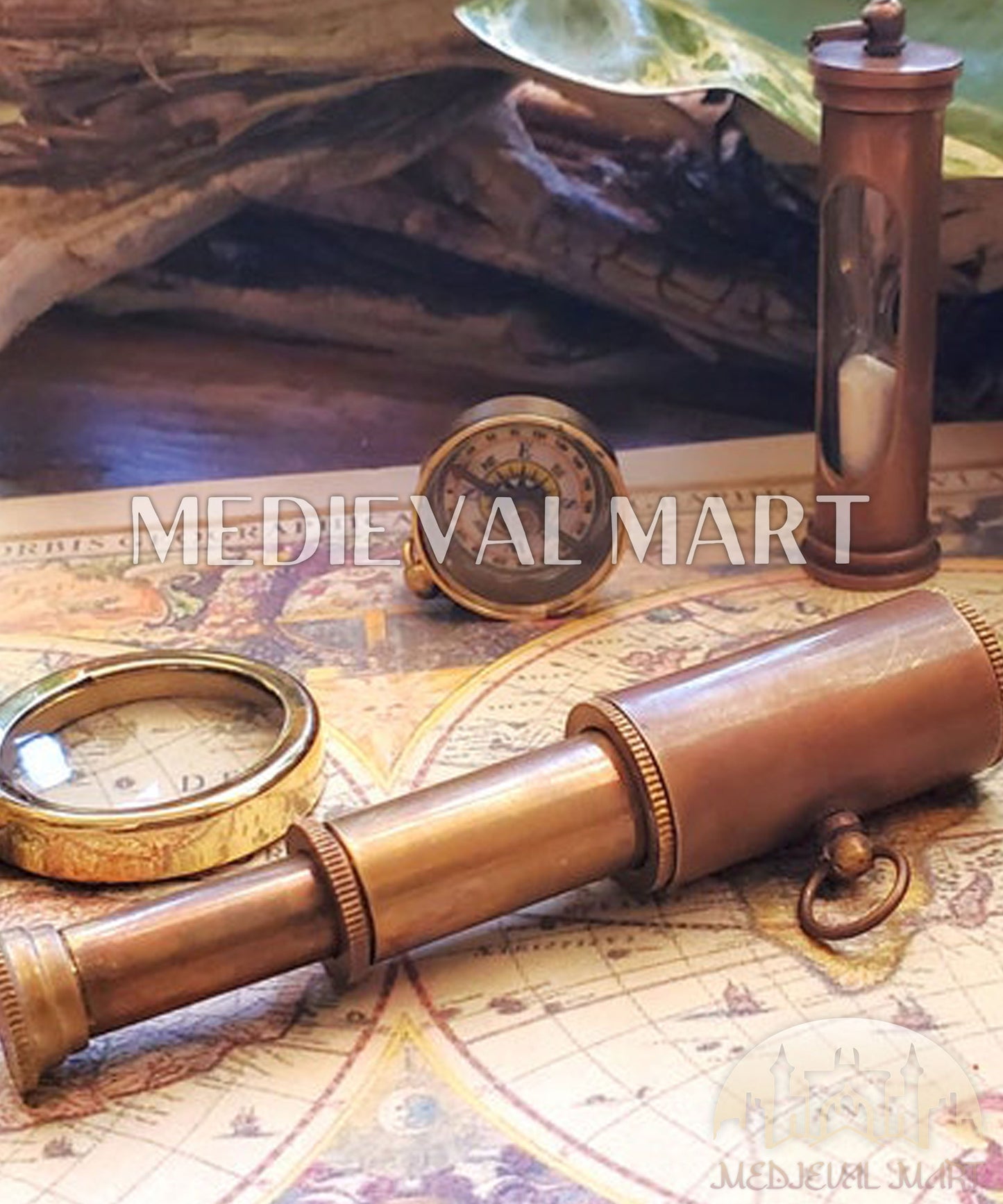 MEDIEVALMART FR Longue-Vue Nautique Antique 50X en Laiton – Télescope Portable de 18" pour Décoration Nautique