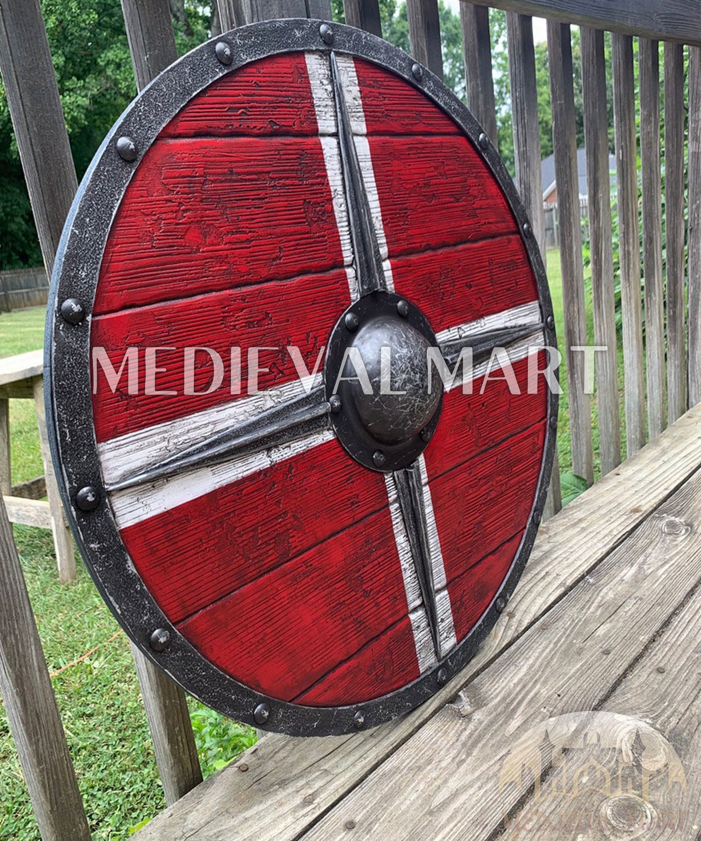 MEDIEVALMART FR Bouclier Viking Iconique Jarl Borg à Pointes en Fer – Bouclier Viking Battleworn | Cadeau pour Papa