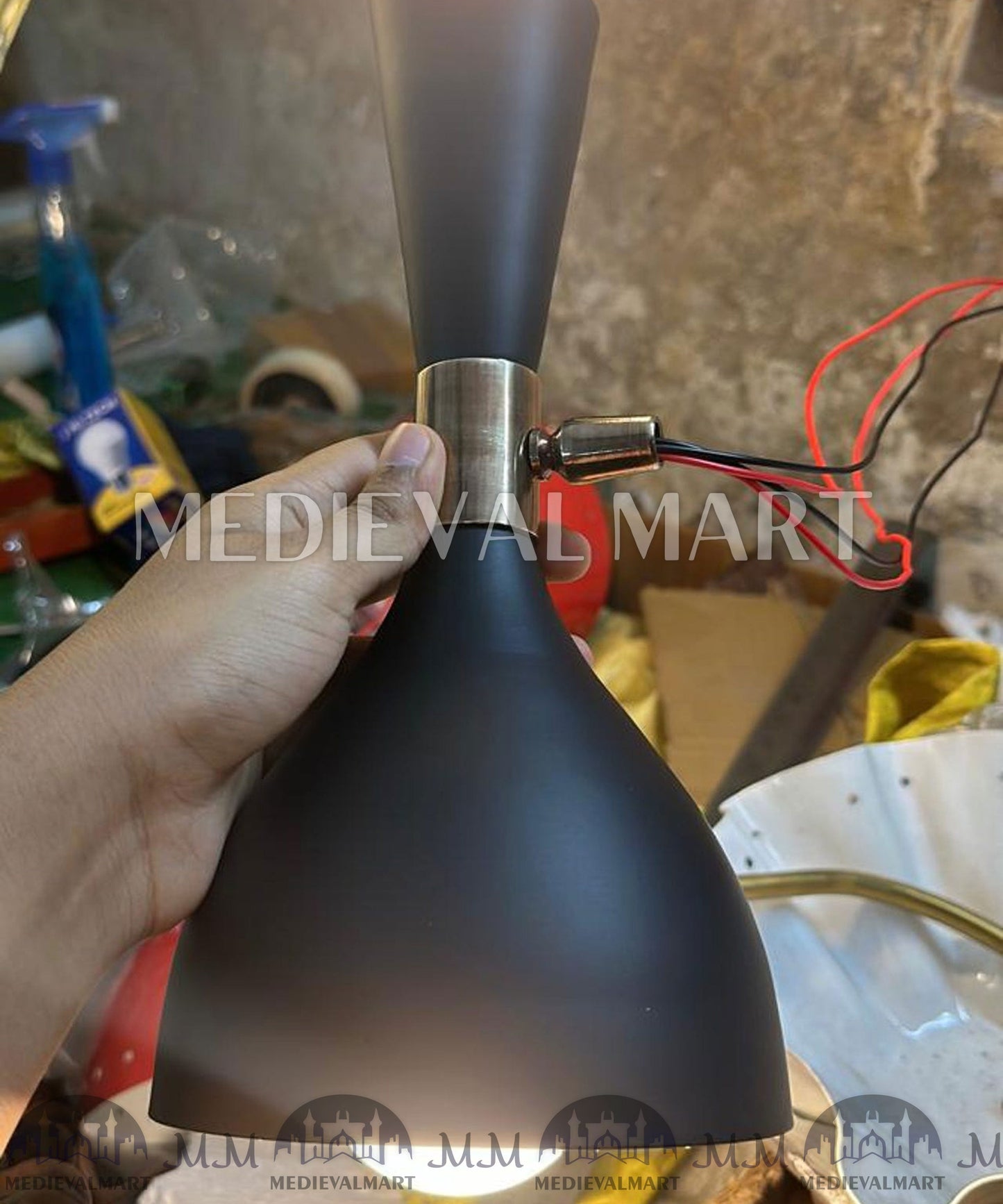 MEDIEVALMART FR Applique Murale À Double Cône En Laiton Marron, Lampe De Coiffeuse Fabriquée À La Main