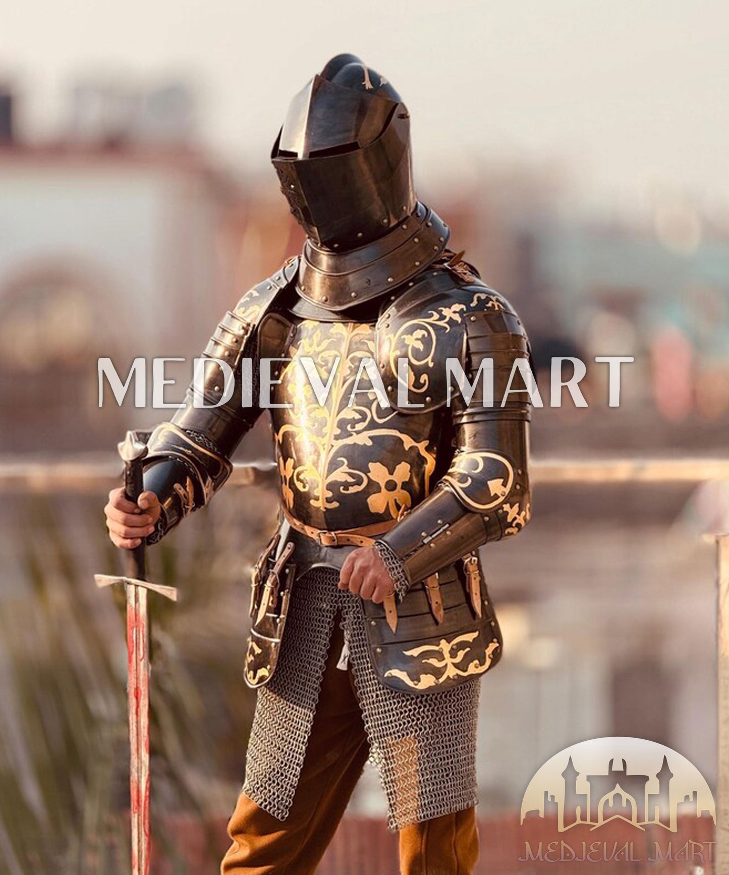 MEDIEVALMART FR Armure Médiévale de l’Empire Romain Kastenbrust – Armure Complète en Plaques avec Épée Alexander (ROA 1332)