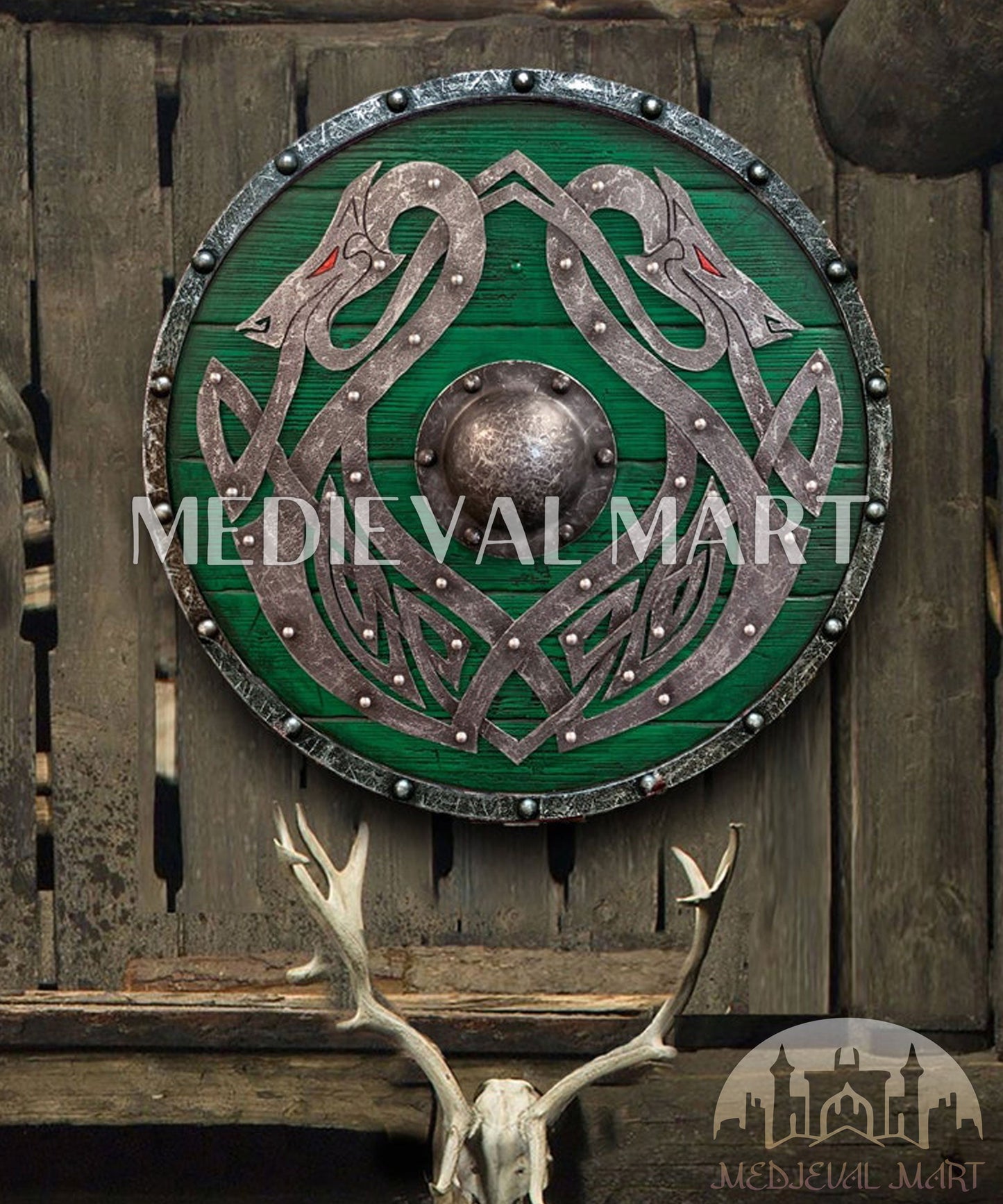 MEDIEVALMART FR Bouclier Viking Iconique Jarl Borg à Pointes en Fer – Bouclier Viking Battleworn | Cadeau pour Papa