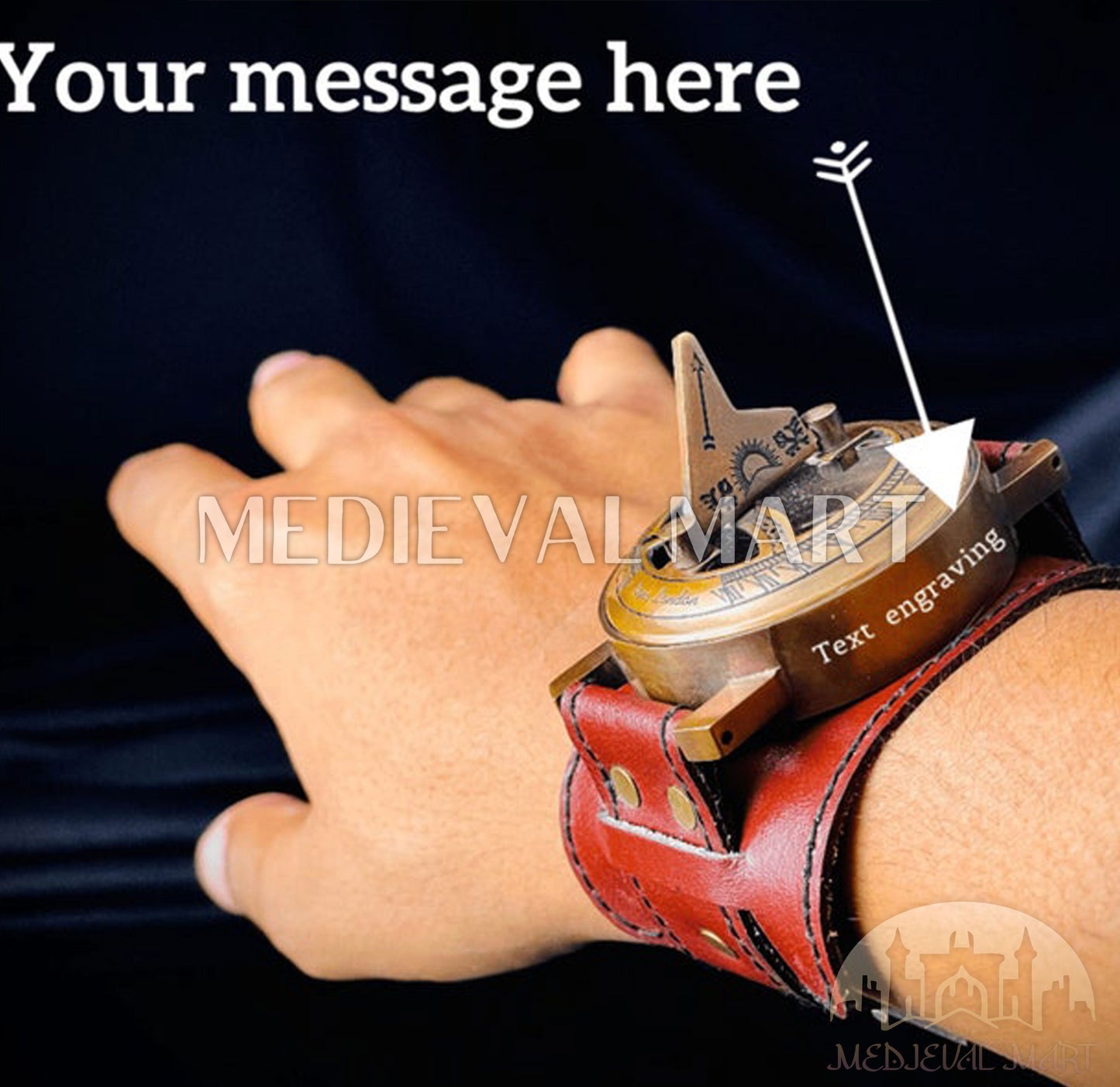 MEDIEVALMART FR Boussole Nautique Vintage Trip Gear en Laiton – Finition Or Brillant avec Base en Bois | Cadeau pour Maman