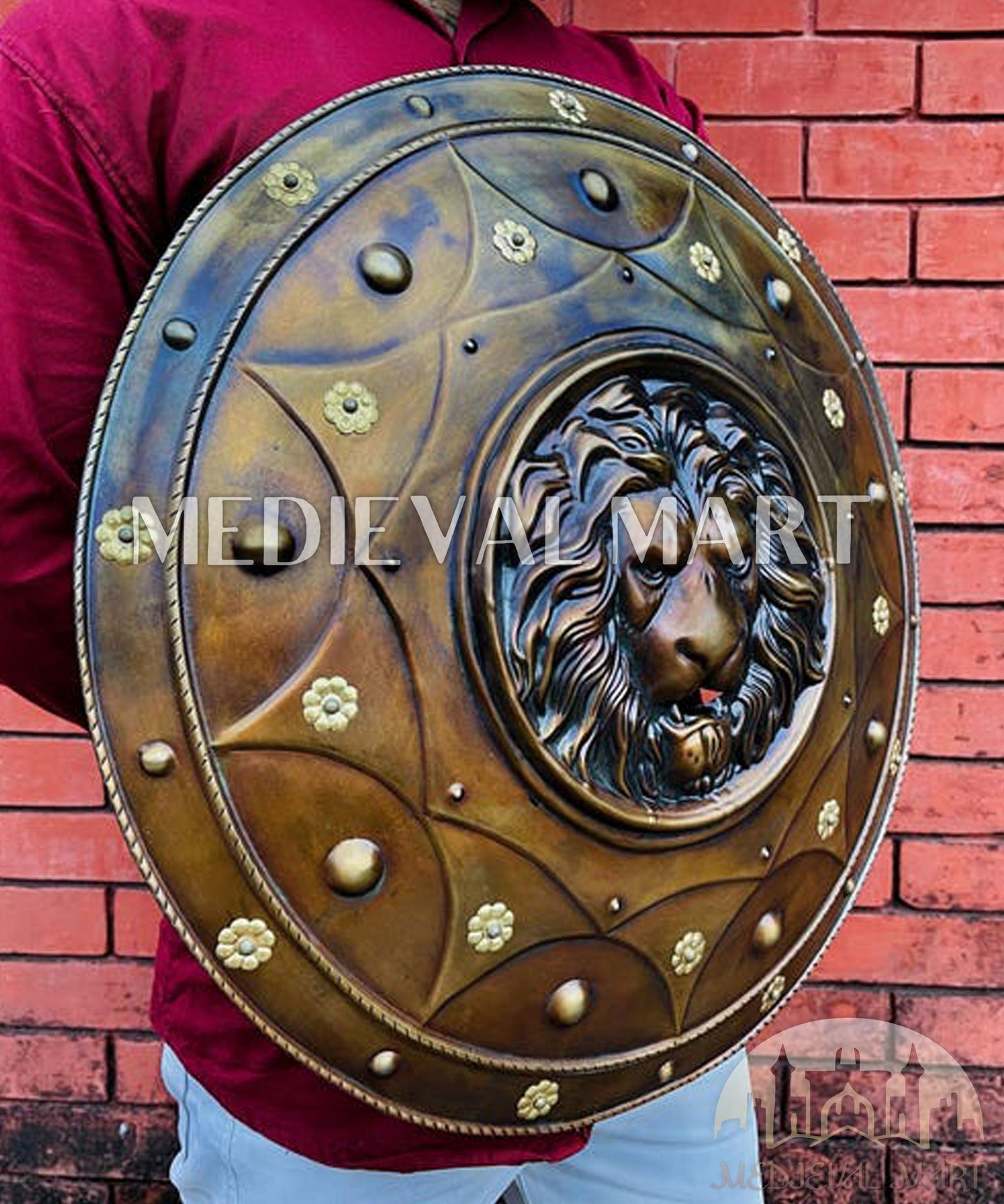 MEDIEVALMART FR Bouclier Médiéval Templier Inspiré de la Croix Zelda & Diable en Bois – Finition Bleue & Or | Cadeau pour Noël