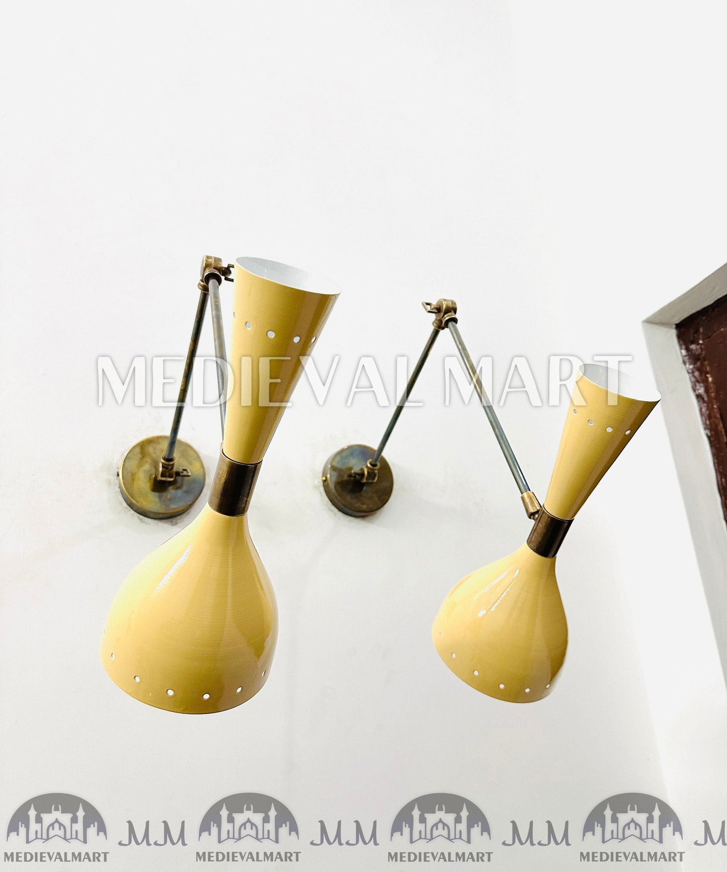 MEDIEVALMART FR Applique Murale À Double Cône En Laiton Marron, Lampe De Coiffeuse Fabriquée À La Main