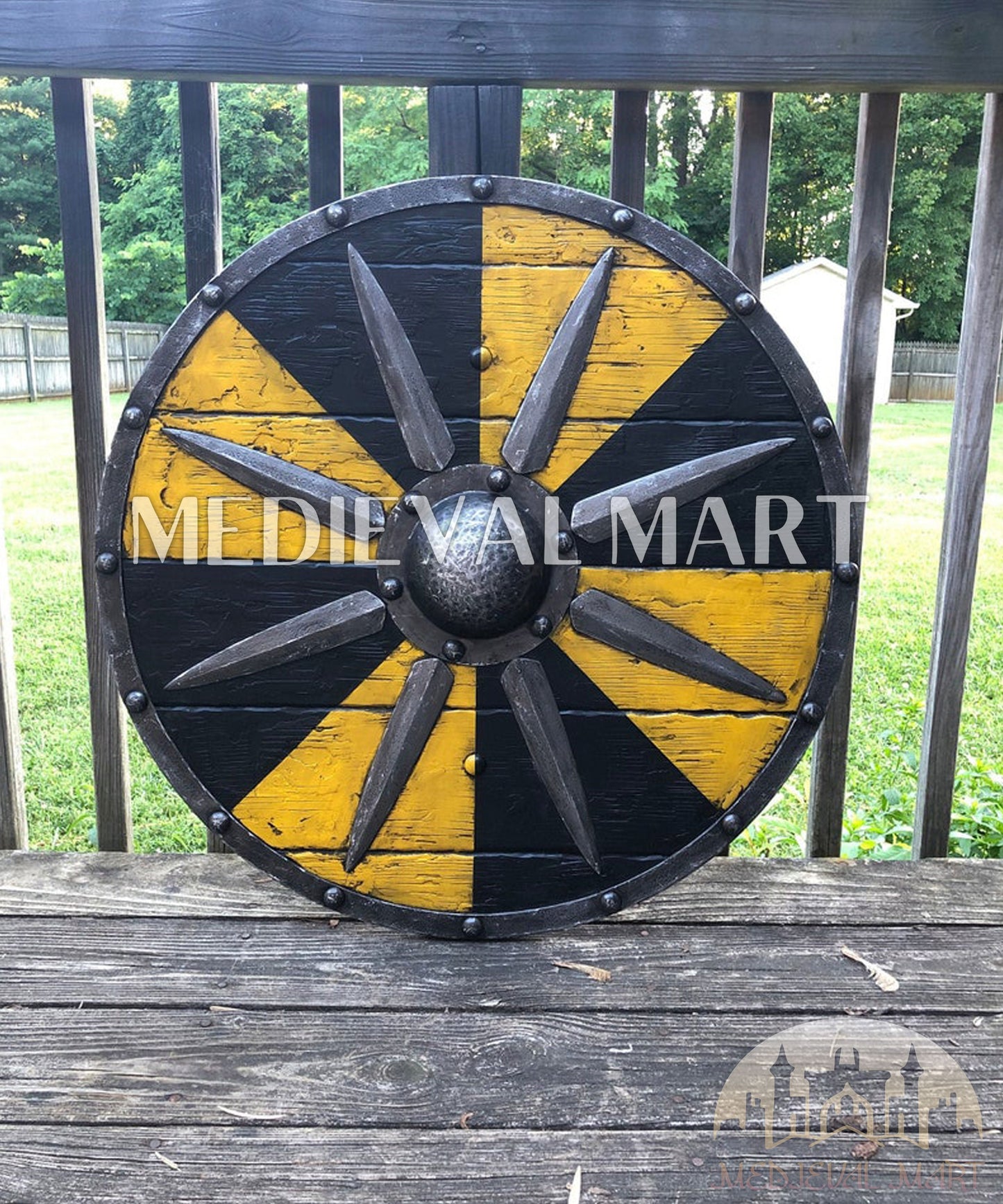 MEDIEVALMART FR Bouclier Viking Iconique Jarl Borg à Pointes en Fer – Bouclier Viking Battleworn | Cadeau pour Papa