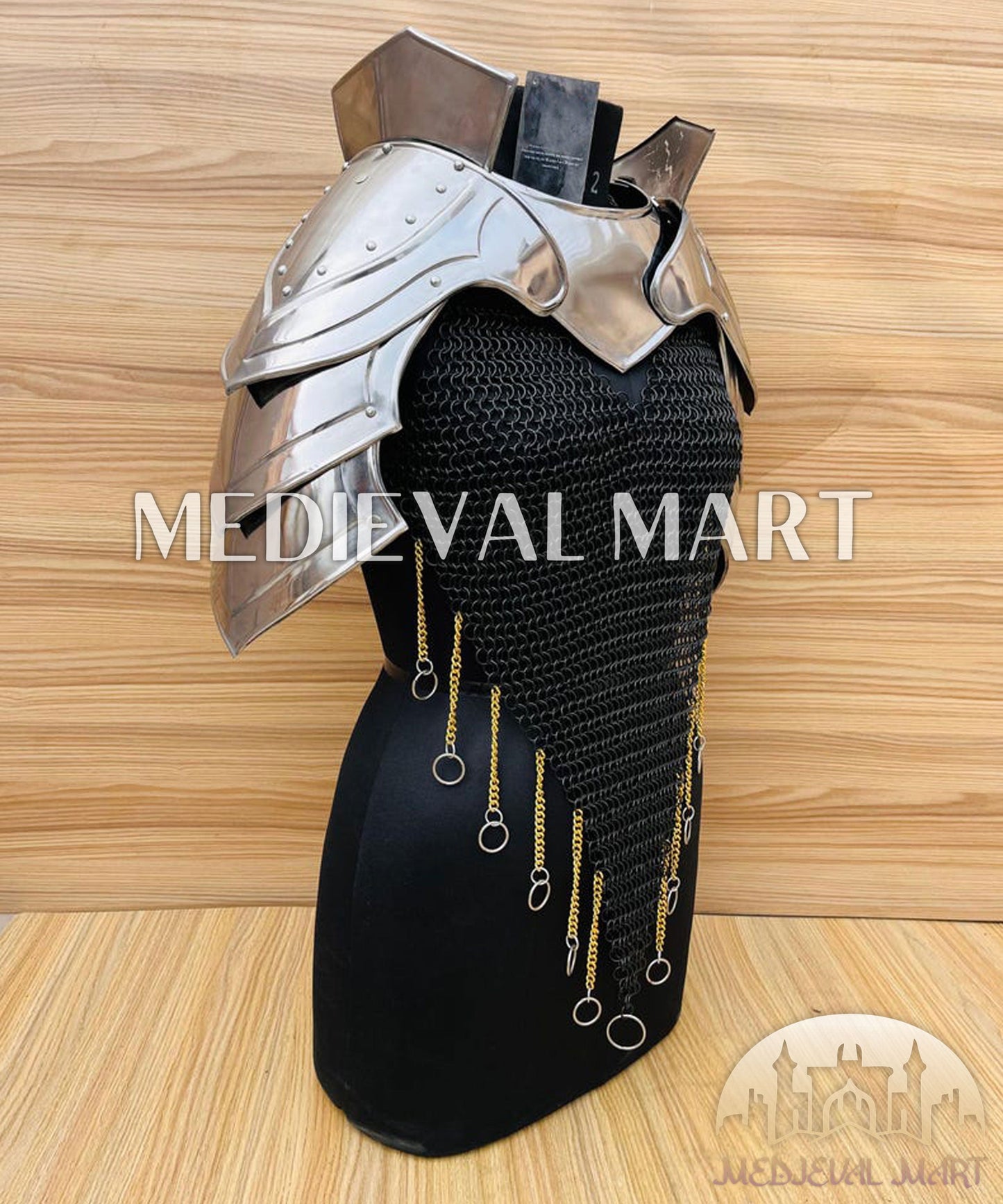 MEDIEVALMART FR Bouclier Viking Iconique Valhalla Noir/Gris – Ivar le Désossé avec Pointes en Fer | Cadeau pour Papa