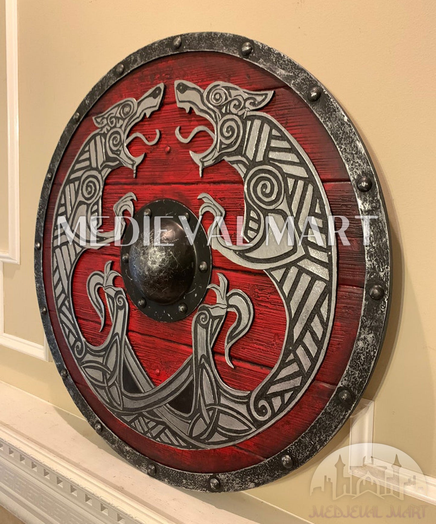 MEDIEVALMART FR Bouclier Viking Iconique Jarl Borg à Pointes en Fer – Bouclier Viking Battleworn | Cadeau pour Papa