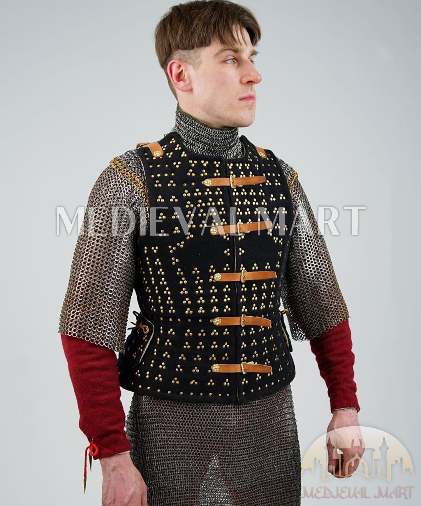 MEDIEVALMART  Armure Brigandine Renaissance Espagnole Simplifiée – PREMIUM Noir – Veste avec Cotte de Mailles