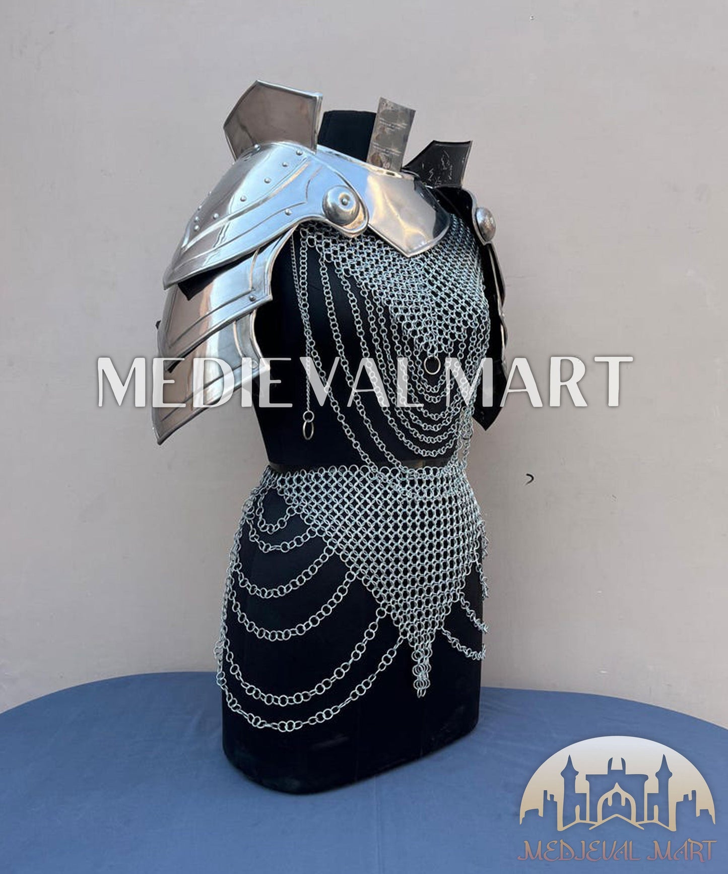 MEDIEVALMART FR Bouclier Viking Iconique Valhalla Noir/Gris – Ivar le Désossé avec Pointes en Fer | Cadeau pour Papa