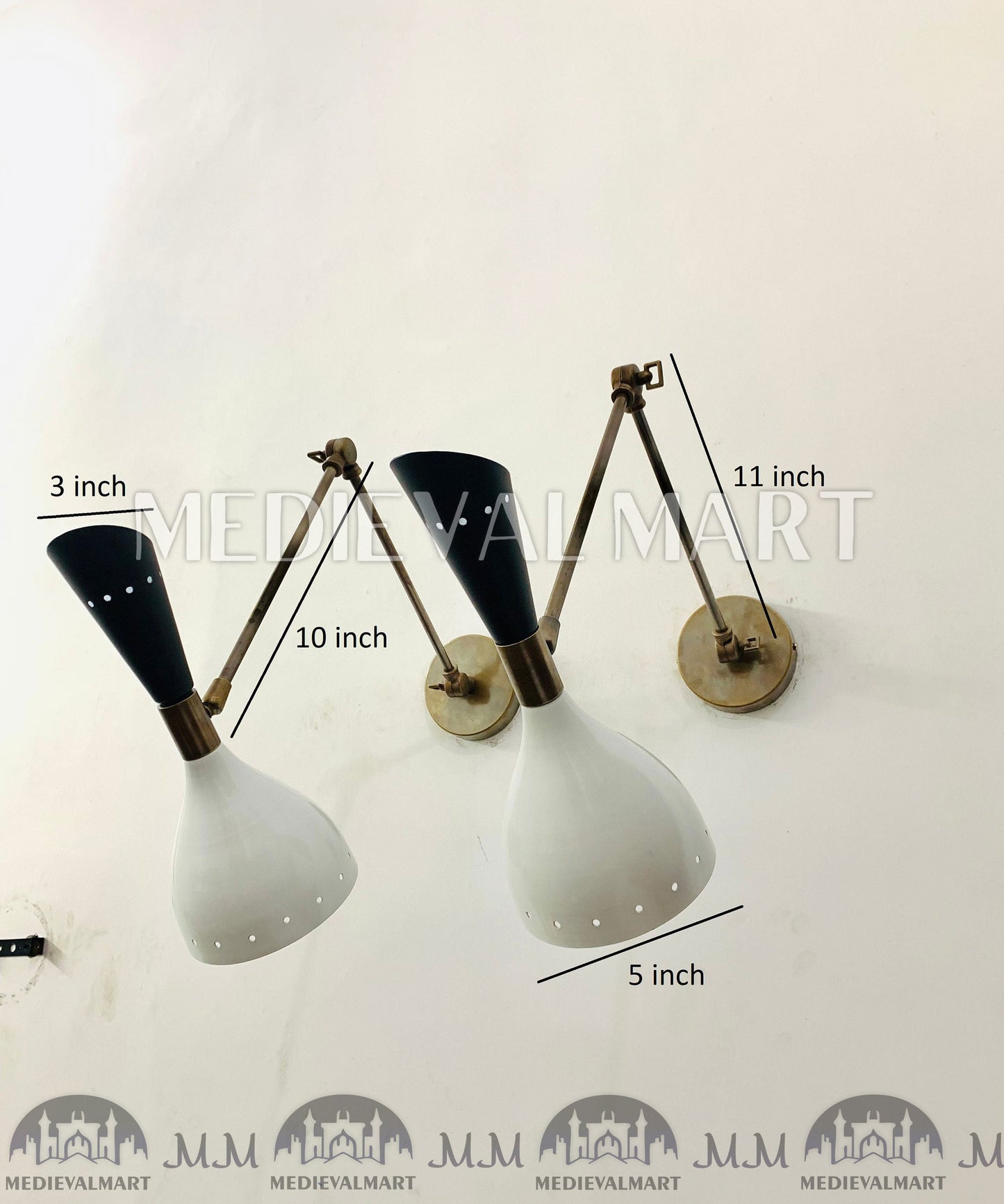 MEDIEVALMART FR Applique Murale À Double Cône En Laiton Marron, Lampe De Coiffeuse Fabriquée À La Main