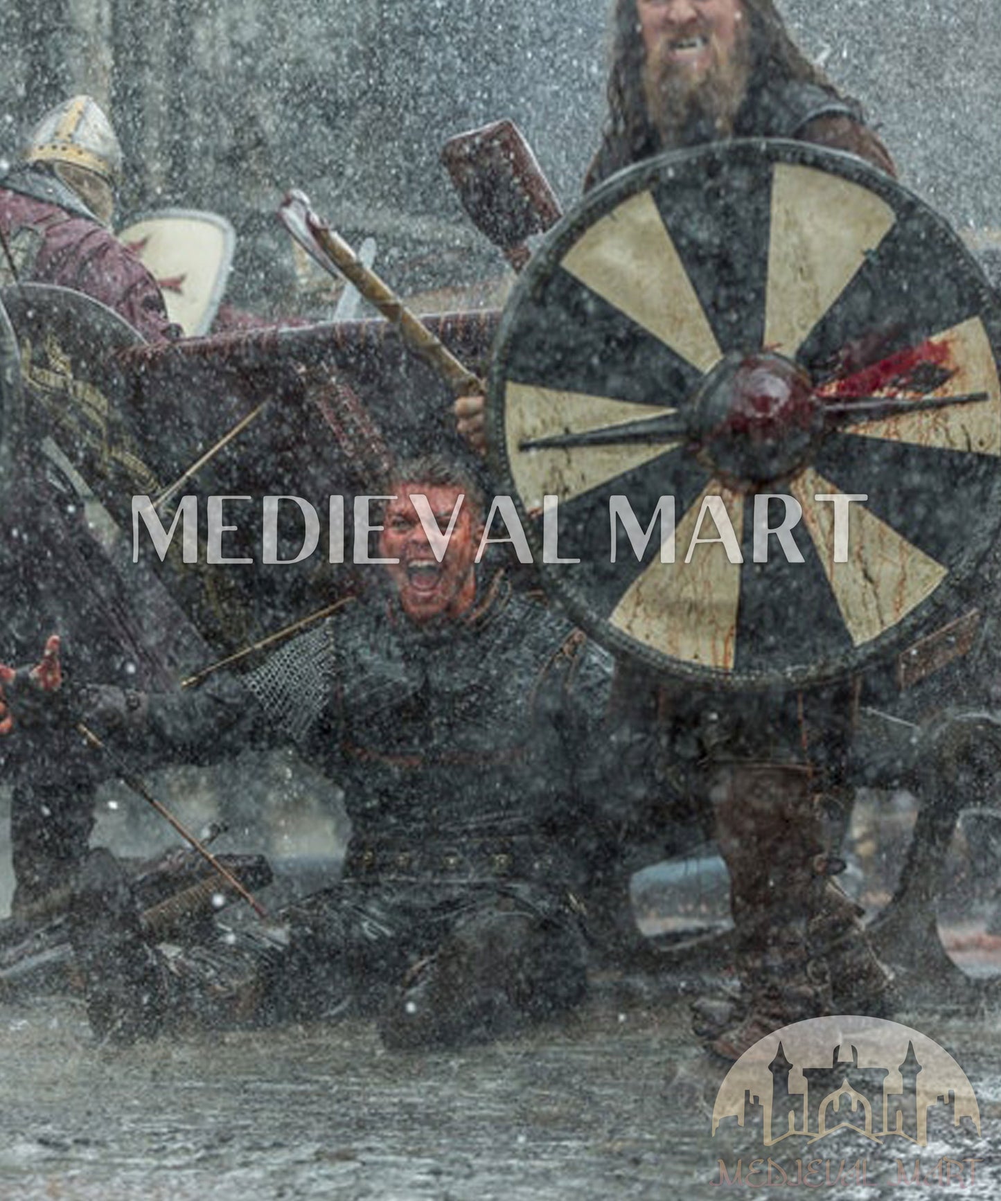 MEDIEVALMART FR Bouclier Viking Iconique Valhalla Noir/Gris – Ivar le Désossé avec Pointes en Fer | Cadeau pour Papa