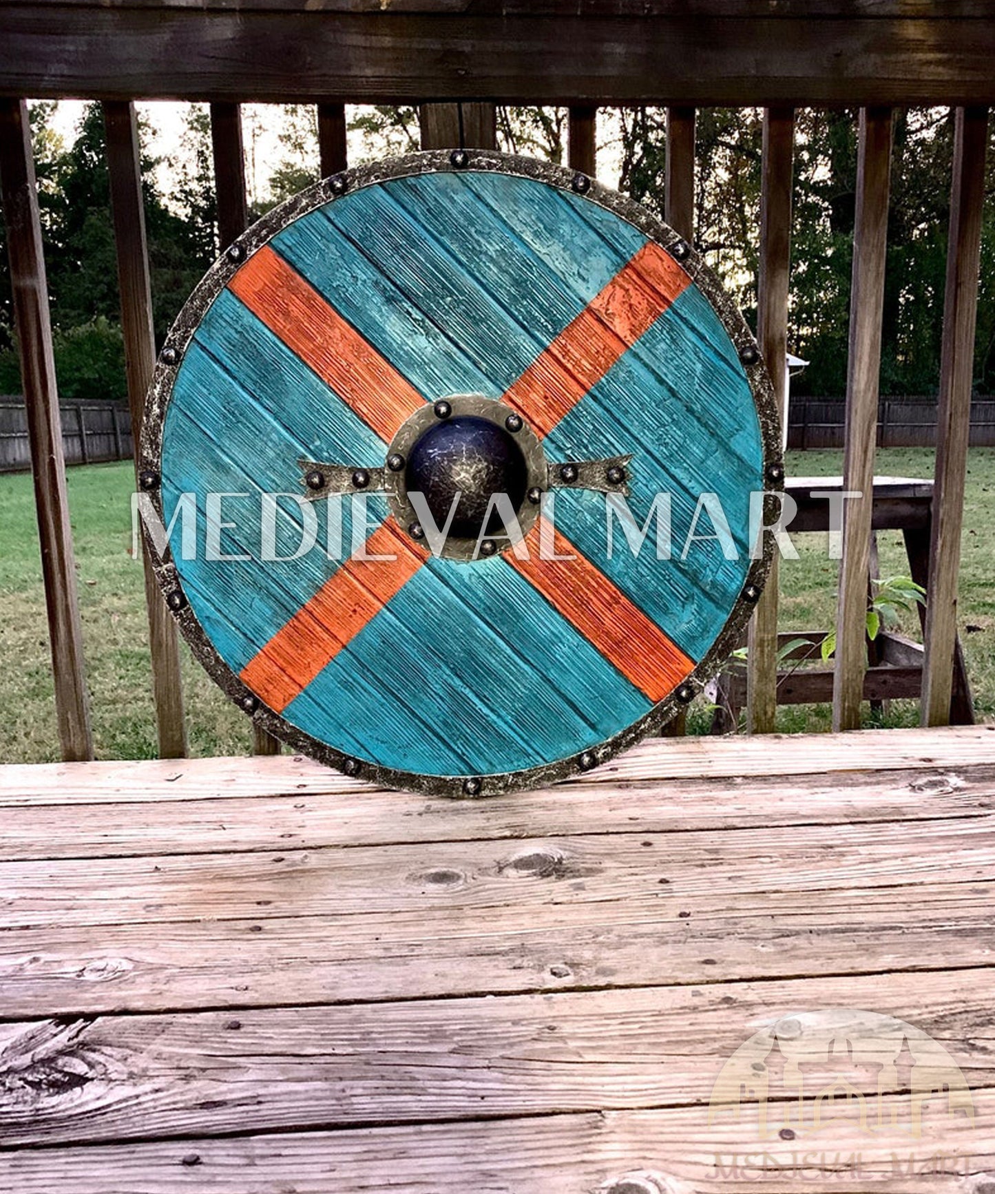 MEDIEVALMART FR Bouclier Viking Iconique Jarl Borg à Pointes en Fer – Bouclier Viking Battleworn | Cadeau pour Papa